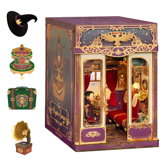 Tonecheer DIY Book Nook Kit for Adults, Miniature Infinity Train Cabin Magical Vintage Carriage Model, Wooden 3D Puzzle Dollhouse Booknook Decorative Bookend Gifts (Magical Journey)