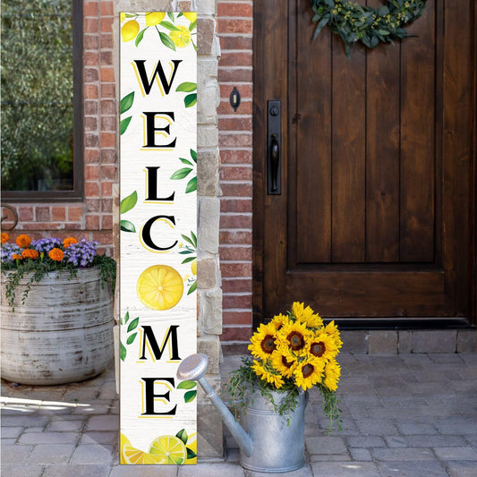 Summer Wooden Porch Sign 47" Large Lemon Welcome Sign Vertical Indoor Outdoor Standing Sign For Garden Home Yard Farmhouse