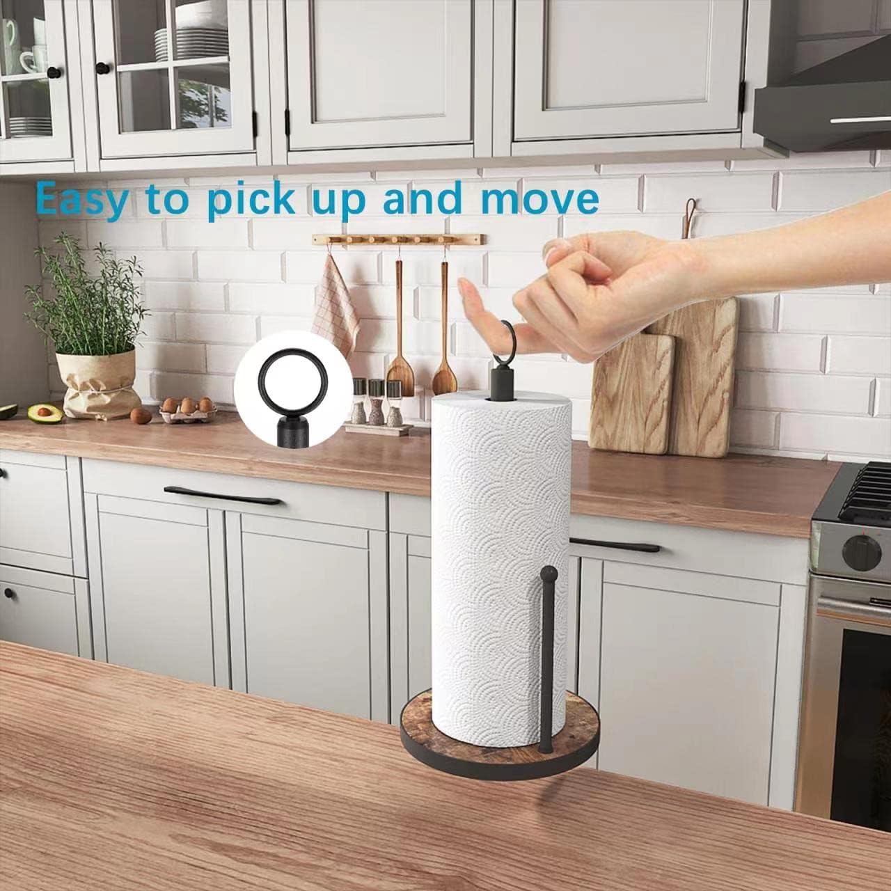 OROPY Paper Towel Holder Countertop, Heavy Duty Wood Base, Farmhouse Style