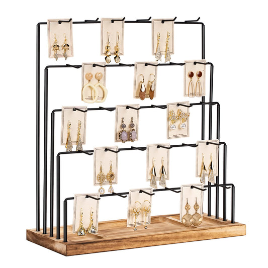 DGWJSU Earring Display Stands for Selling, Earring Rack Display Holder Stand, Jewelry Display for Selling Earring Cards, Bracelets, Hair Accessories, Rings, Necklaces (Rustic Brown, Common Size)