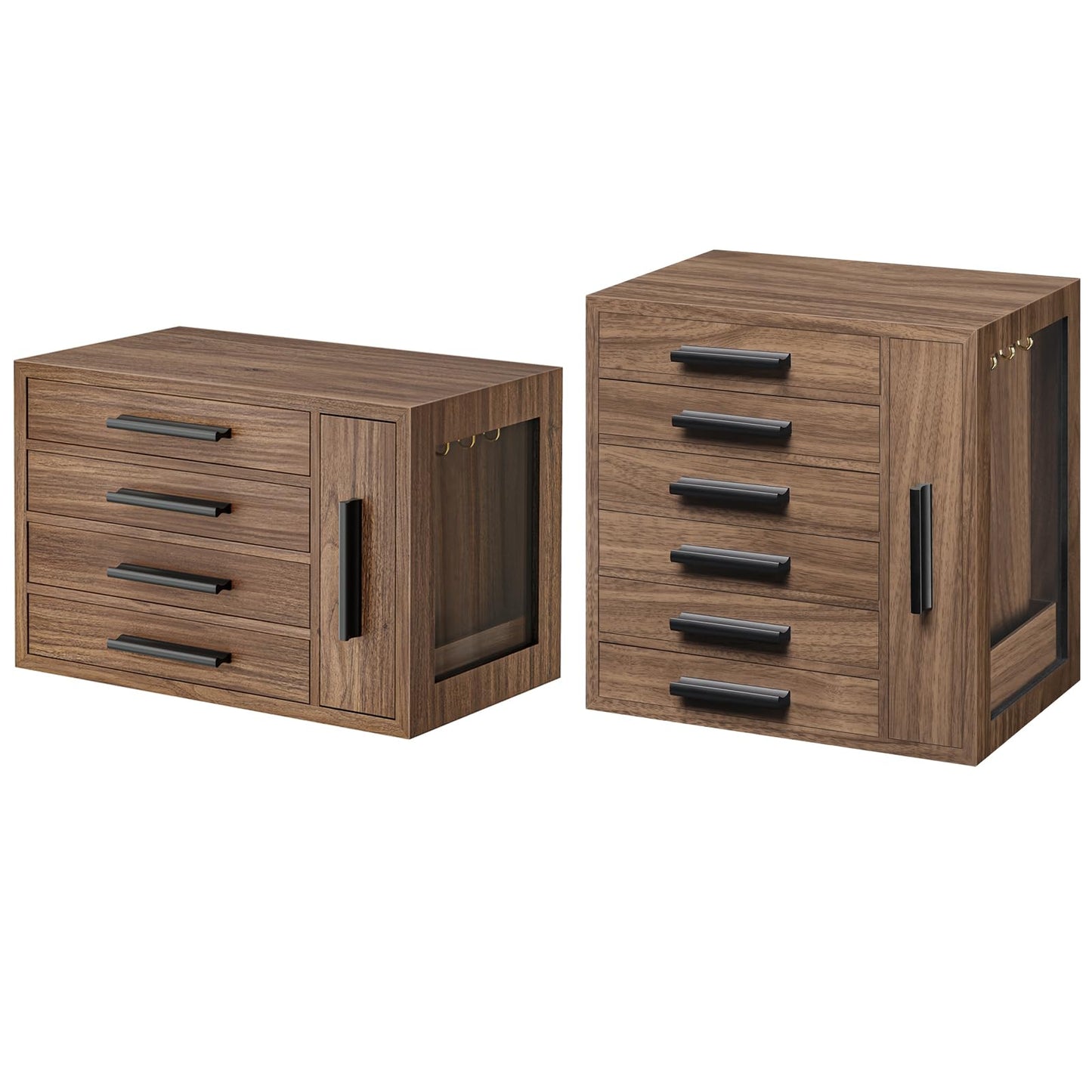 HOOBRO Jewelry Box for Women and Jewelry Organizer Bundle, Wooden Jewelry Box, Jewelry Case with Side Transparent Window, for Earring, Necklace, Bracelet, Ring BH09JB04-BH12JB04
