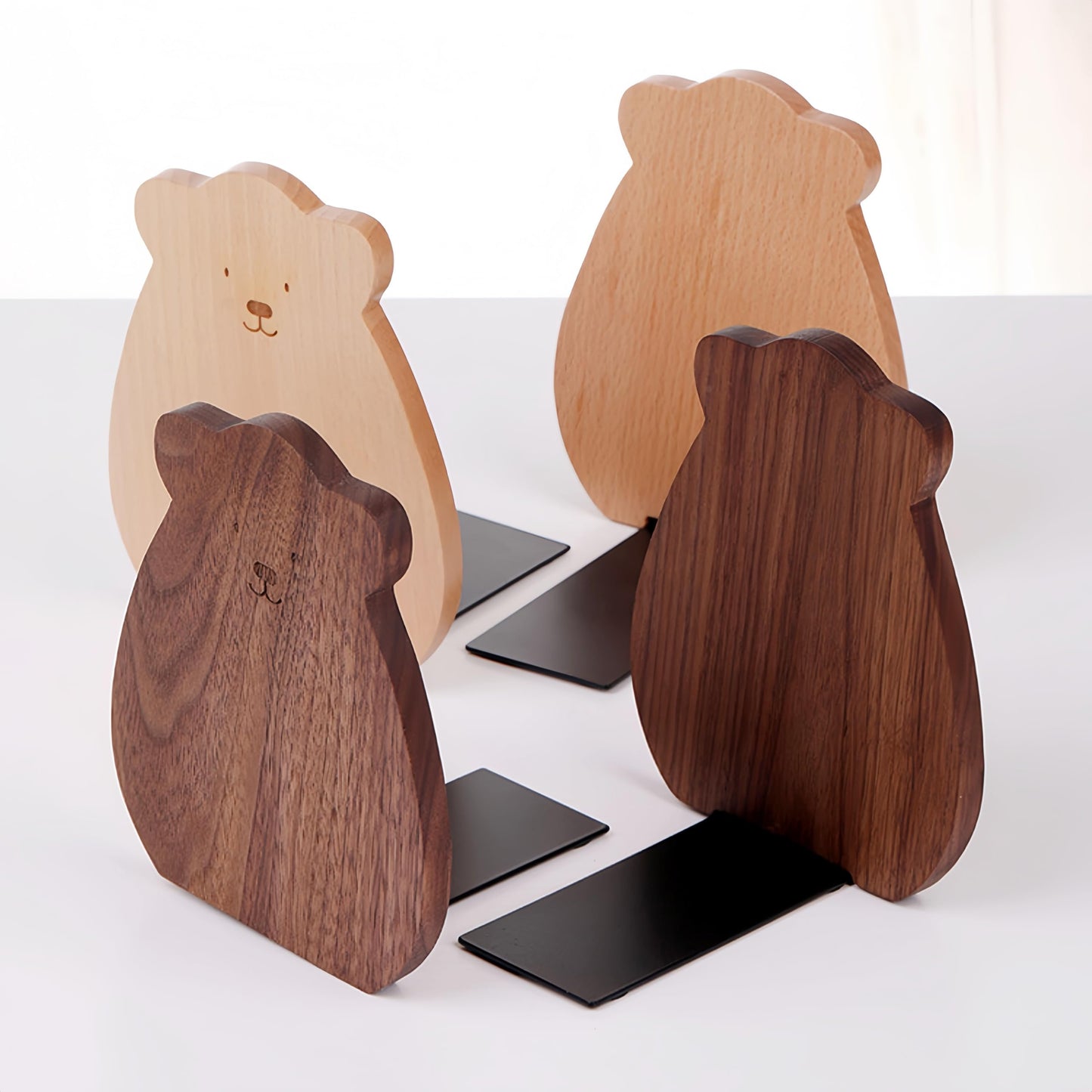Cute Panda-Shaped Book Ends for Shelves, Detachable Design Bookends for Heavy Books, with Anti-Slip Foam Pads, an Ideal Gift for Book Fans (Pack of 2,Beech Wood Panda)