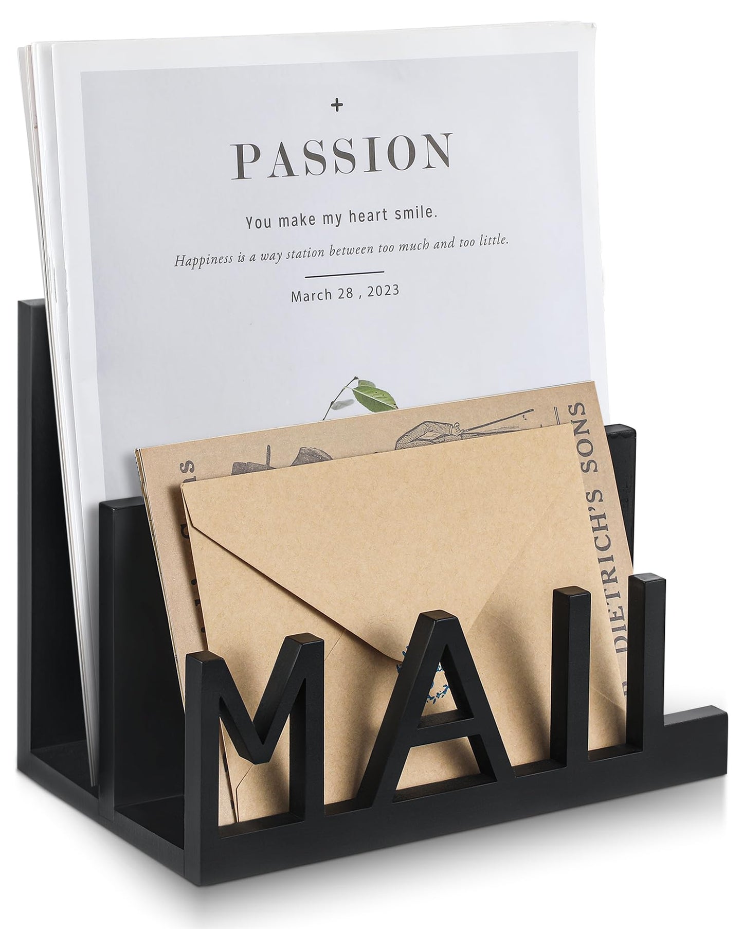 Vercraft 2 Slot Mail Organizer Holder Countertop Wooden Mail Black Letter Holder with Cutout Lettering Design for Office Desktop Envelope and Document Storage Rack