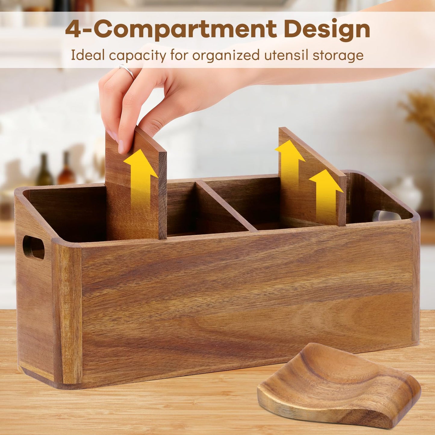 Wooden Kitchen Utensil Holder Countertop, Wooden Cooking Utensil Holder