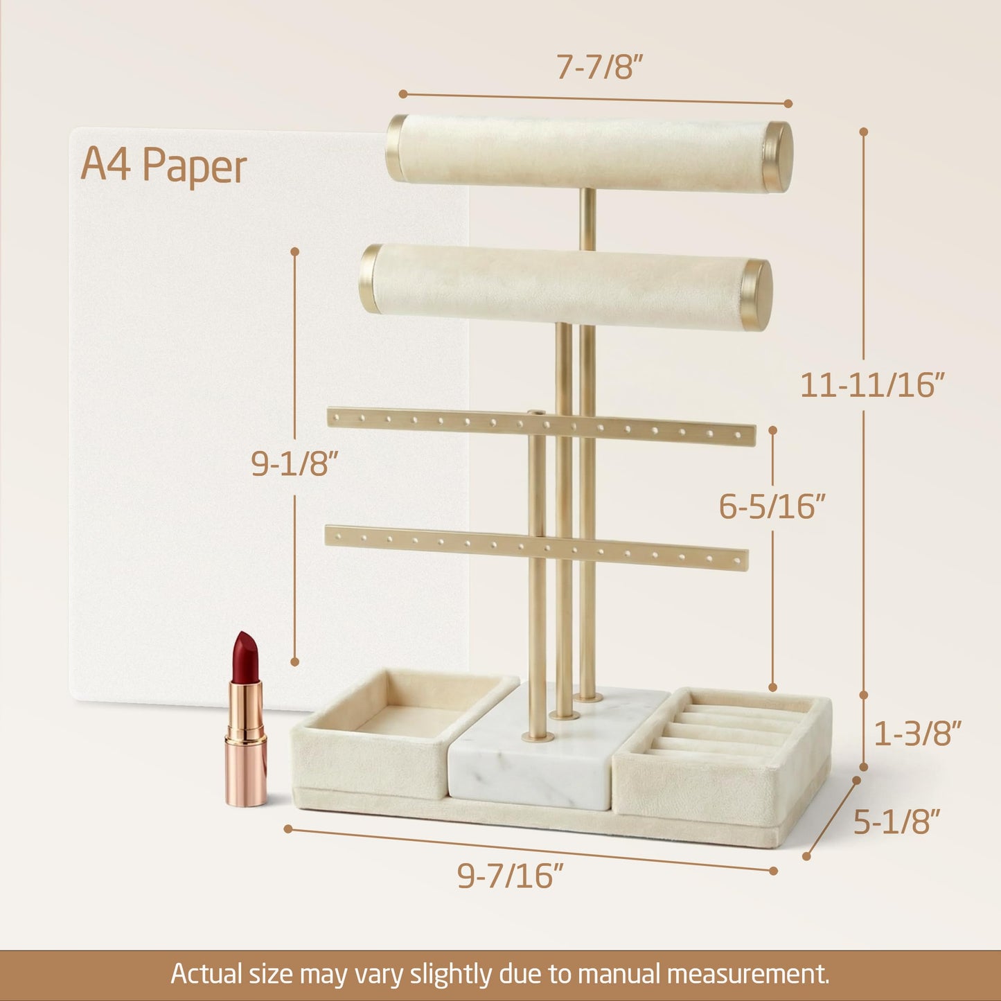 KES Natural Marble Bracelet Holder with 5X Weighted Base, Extra Sturdy 3 Tier Bracelet Holder Display for Necklaces, Earrings, Rings, Watches, T Bar Jewelry Holder Organizer, Beige, JTR500-WH
