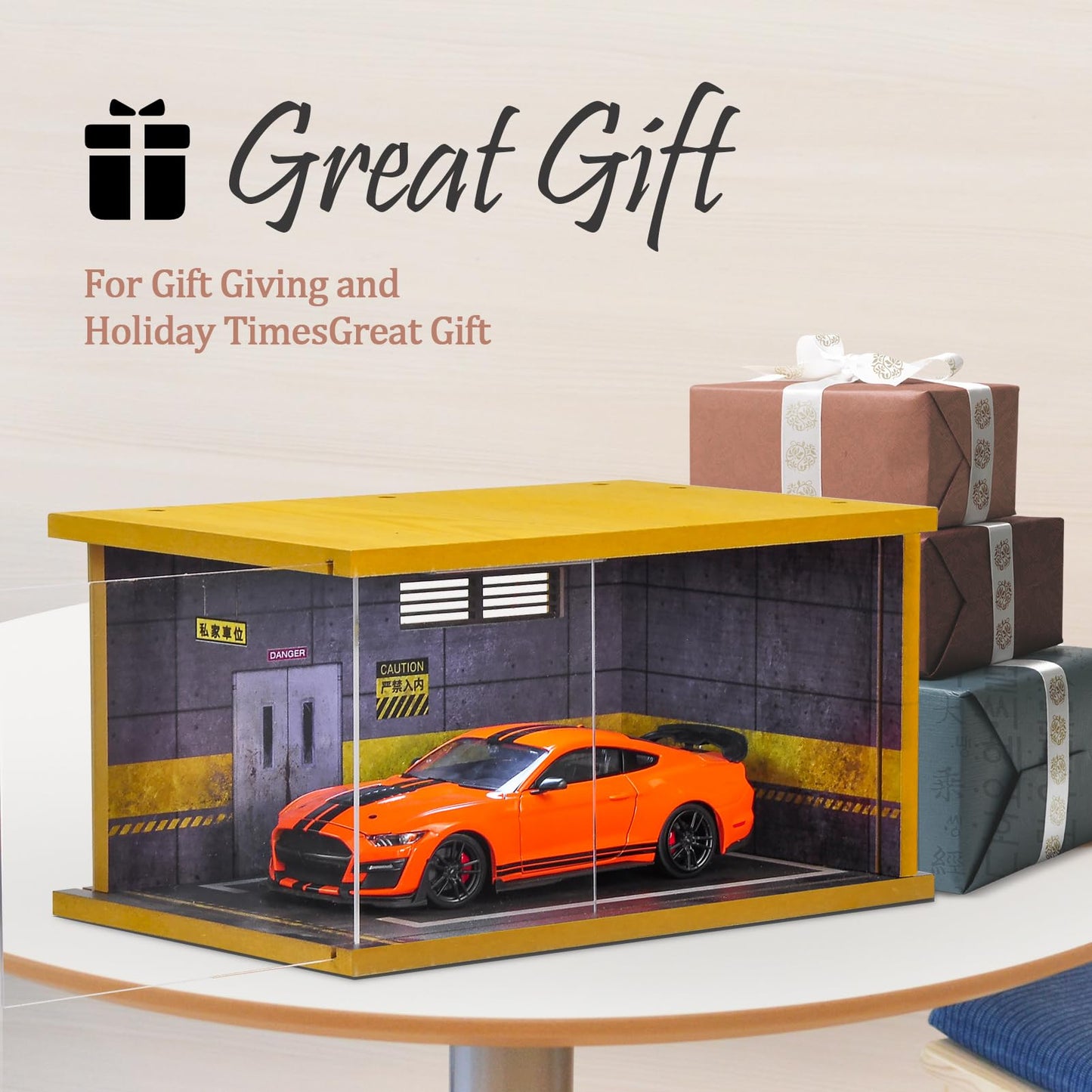 cxiiuui Hot Wheels Display Case Car with LED Light and Acrylic Cover 1/24 Scale Wooden Parking Garage Model for Diecast Cars Grey