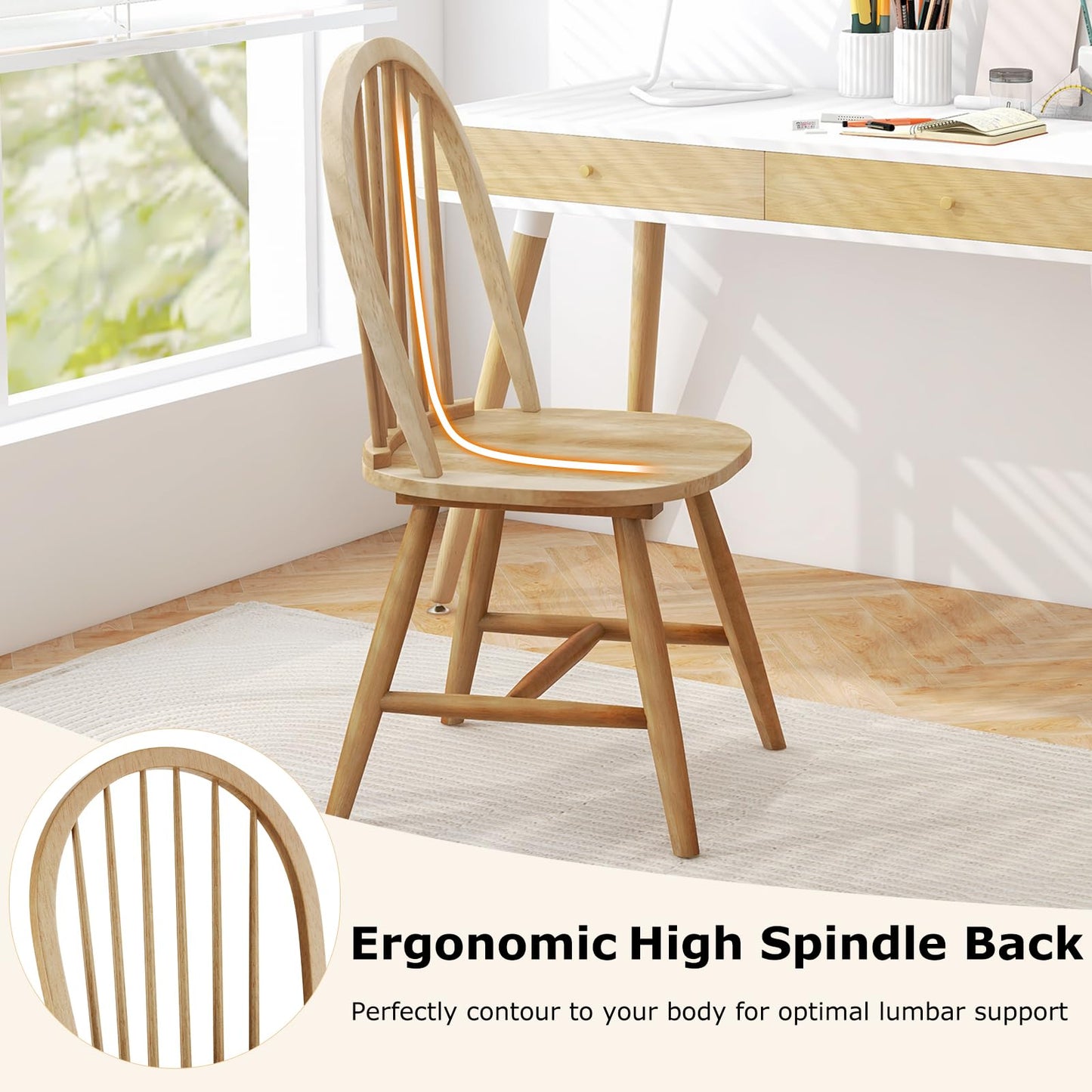 HAPPYGRILL 2 Pieces Wooden Dining Chairs Set, Vintage Armless Windsor Chairs, Kitchen Dining Chairs with Backrest, Natural