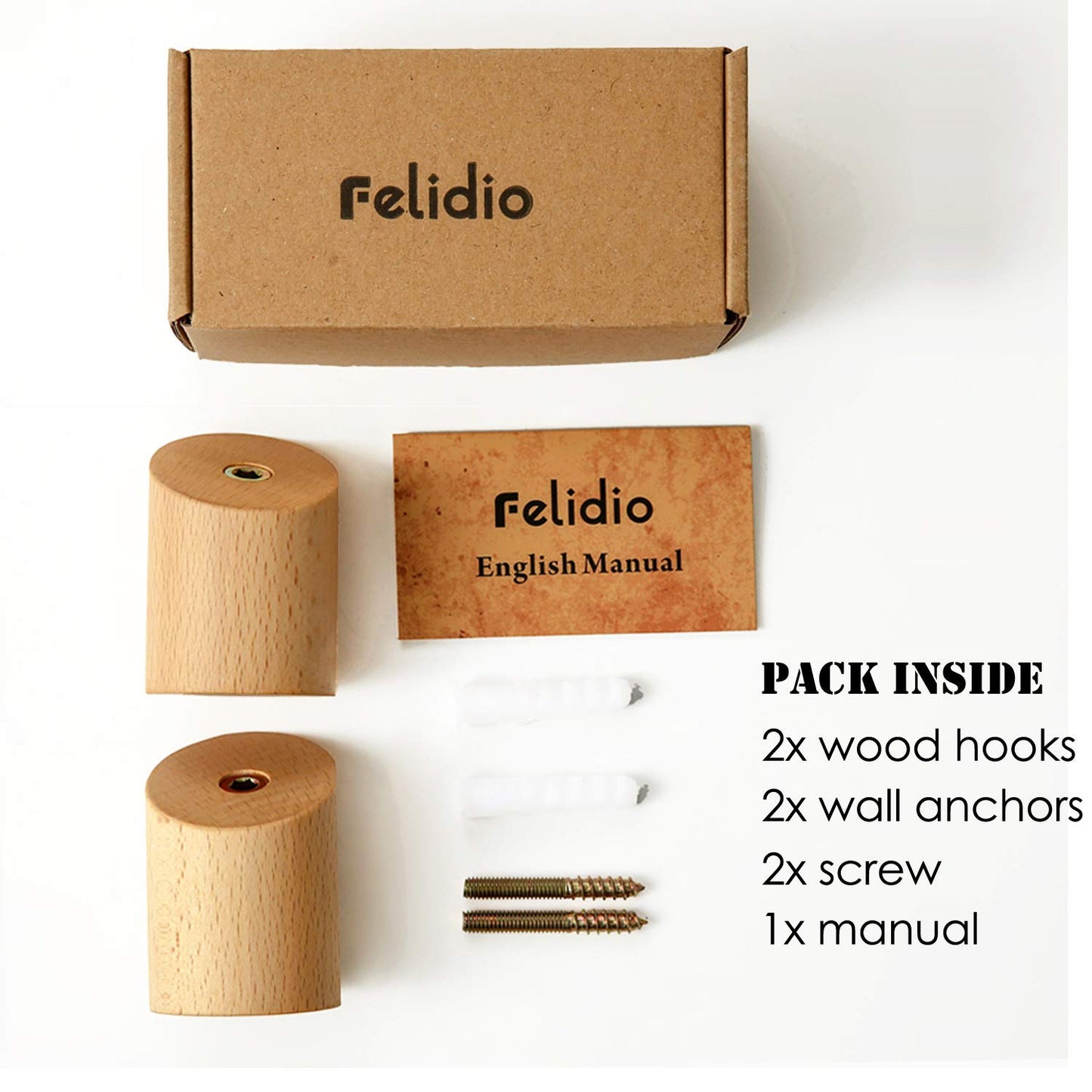Felidio Wooden Wall Hooks, Natural Wood Coat Hooks Wall-Mounted (2 Pack), Rustic Wall Coat Rack Hat Hook, Entryway Walls Hangers, Heavy Duty Hook for Hanging Towels (Beech Wood)