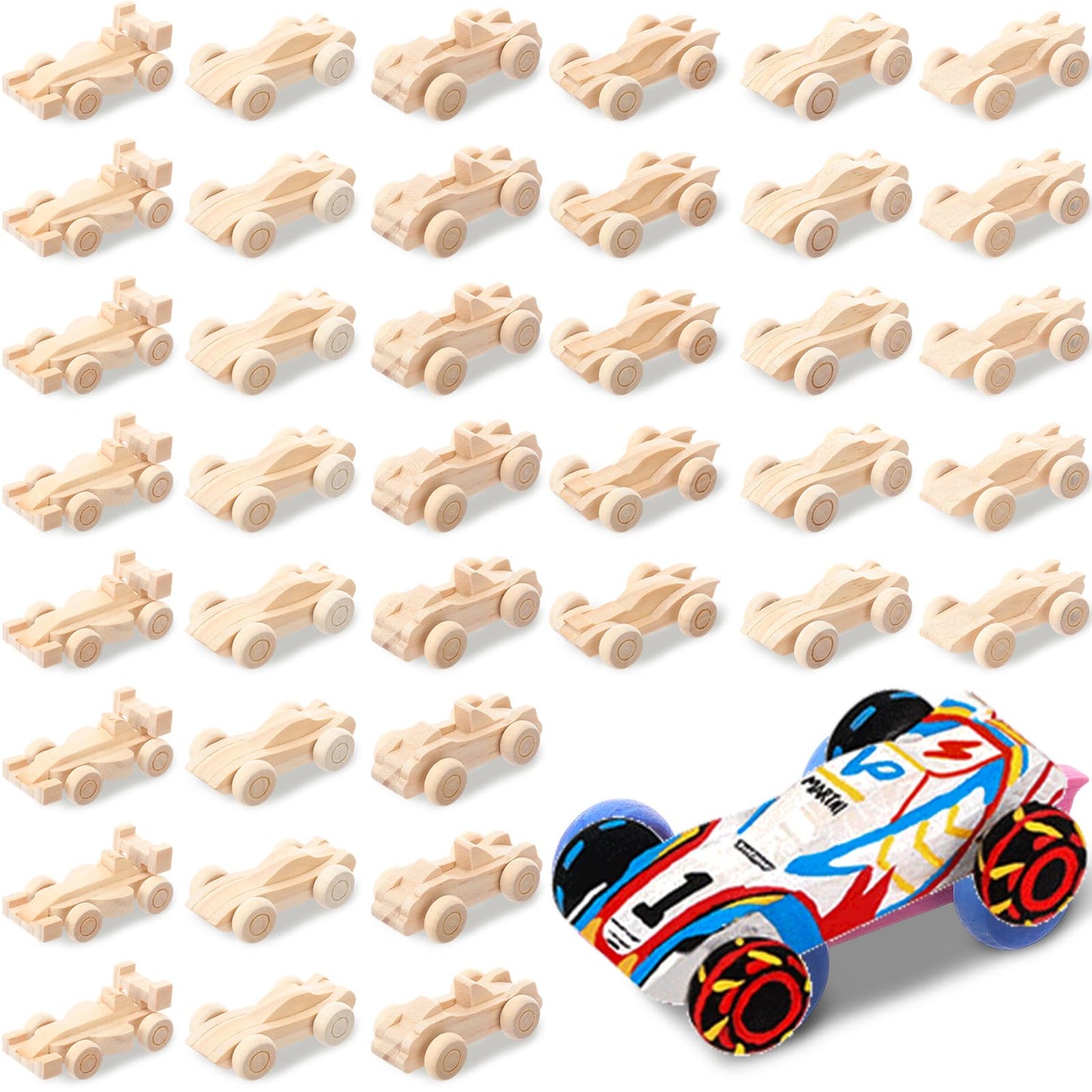 Lenwen 60 Pcs Wooden DIY Car Toys for Party Unfinished Wooden Cars, Wood Truck Wood Graffiti Toy Truck and Crafts DIY for Students Girls Boys Activities Craft Projects Woodworking