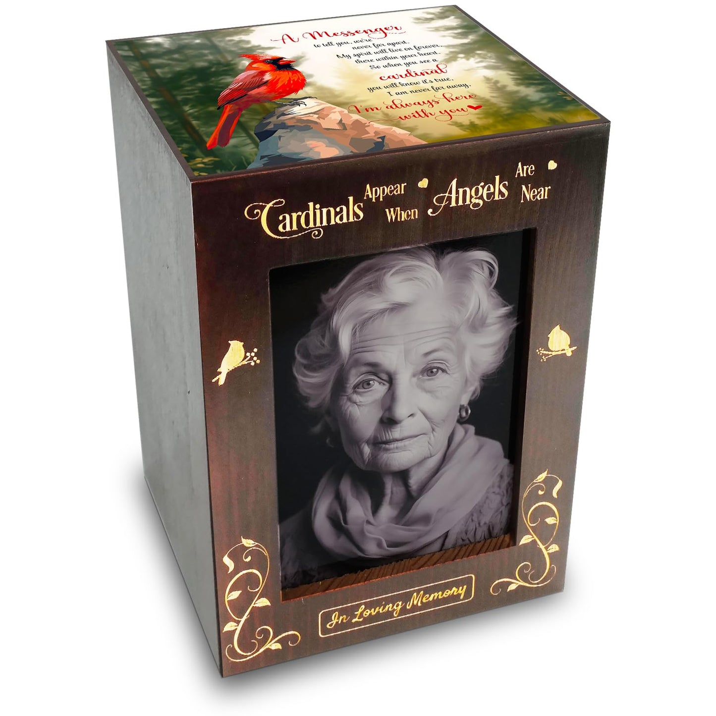 CHIEMOT - Wooden Cremation Urns with Photo Frame for Human Ashes Adult Female Male, Wood Urns Box and Casket, Funeral Decorative Urn with Picture for Adults Up to 200 lbs (Large, Cardinal)