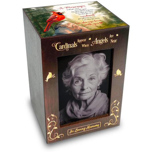 CHIEMOT - Wooden Cremation Urns with Photo Frame for Human Ashes Adult Female Male, Wood Urns Box and Casket, Funeral Decorative Urn with Picture for Adults Up to 200 lbs (Large, Cardinal)