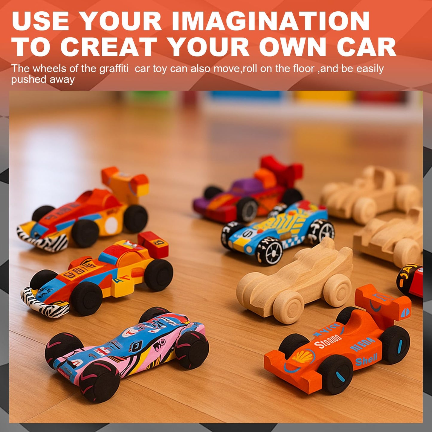 Lenwen 60 Pcs Wooden DIY Car Toys for Party Unfinished Wooden Cars, Wood Truck Wood Graffiti Toy Truck and Crafts DIY for Students Girls Boys Activities Craft Projects Woodworking