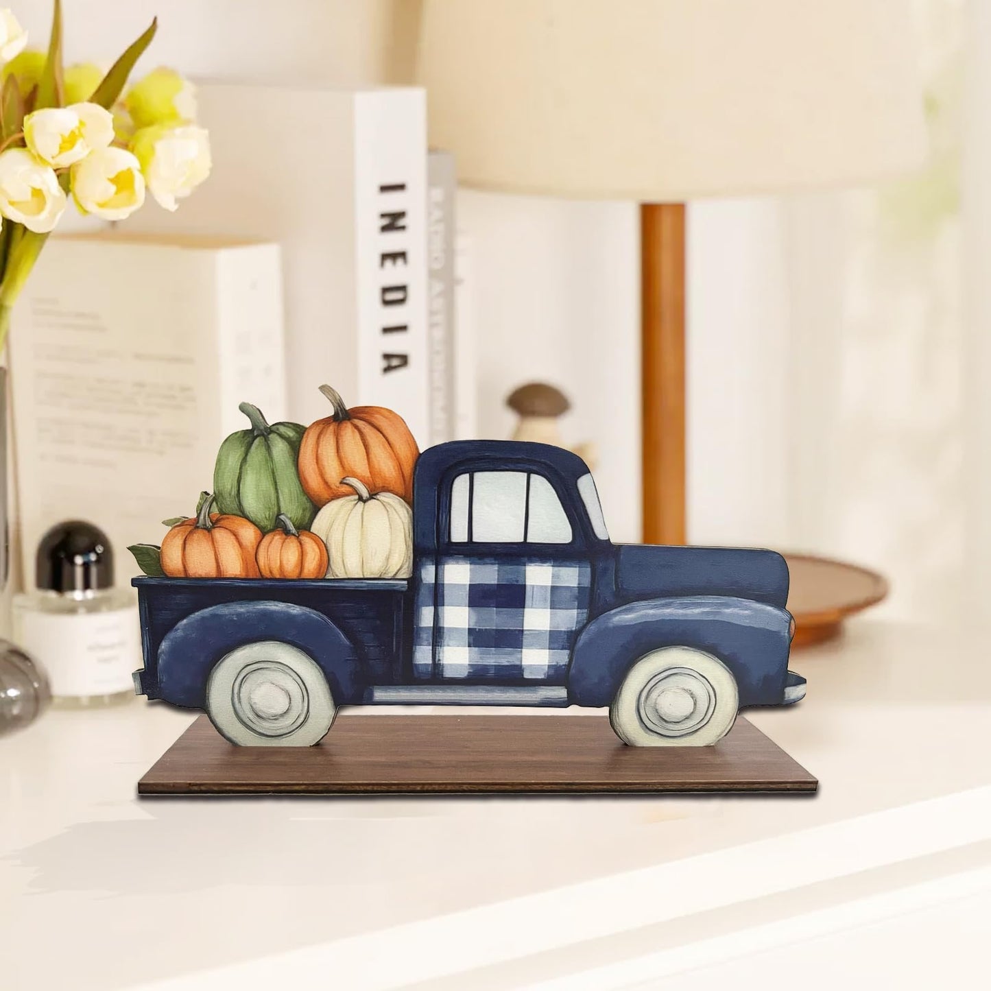 Autumn Wooden Desktop Decor Harvest Car Sign Halloween Pumpkins fall decorations Thanksgiving Table Decorations for Home,Farmhouse,Office,Garden