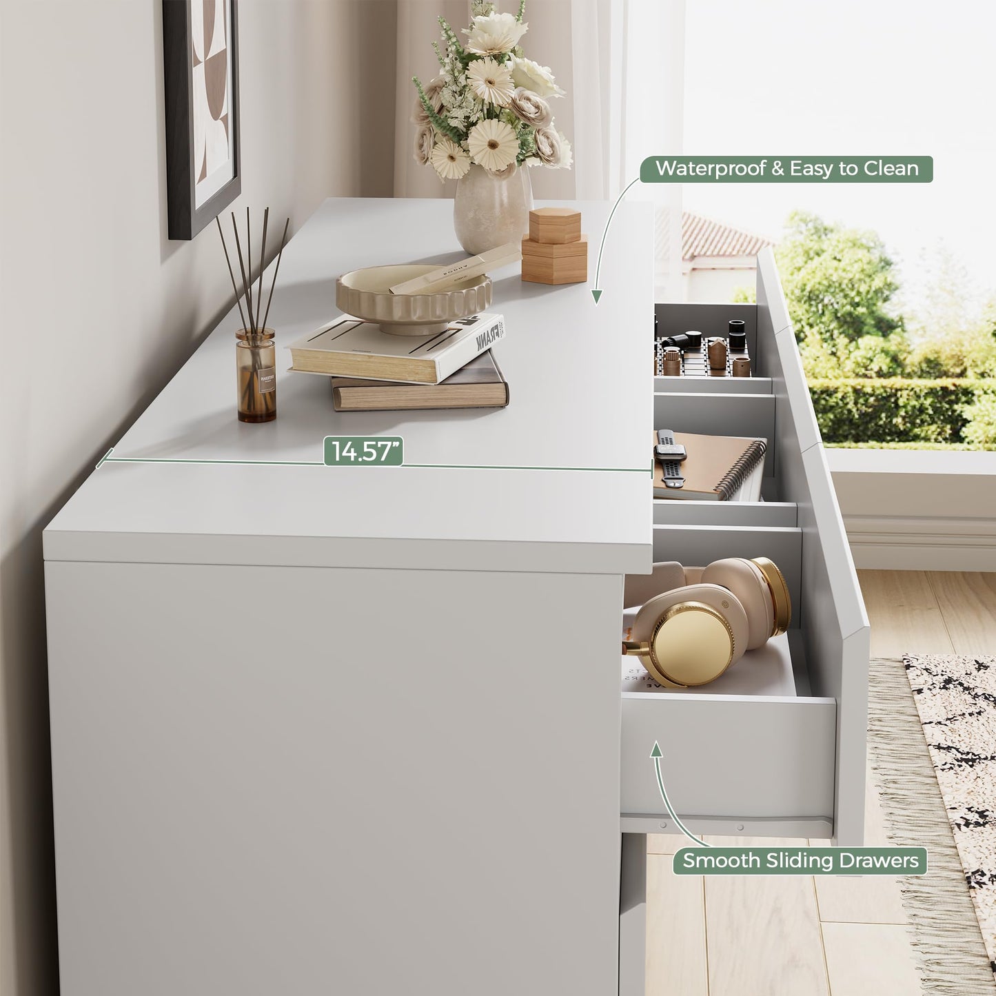 Jocoevol Modern White 9 Drawer Dresser for Bedroom, Simply Chest of Drawers, Wood Storage Dresser with Deep Drawers for Living Room Hallway Entryway (White)