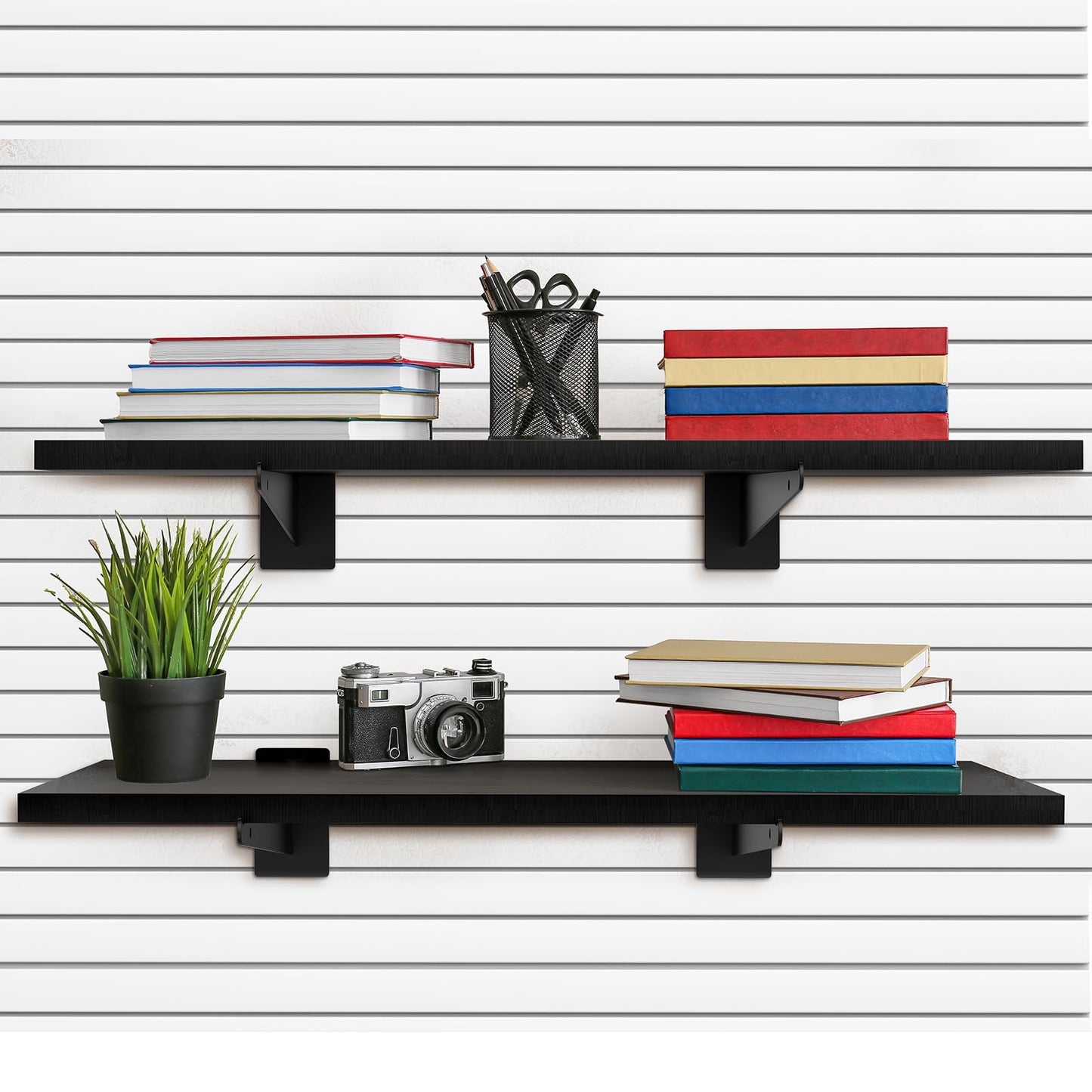 Tcevily 3 Pack Wooden Slatwall Shelf, 24" x 12" Slat Wall Shelves with Metal Brackets Heavy Duty Slatwall Shelving Organizer Accessories for Home Garage (3, 11.8" x 23.6")