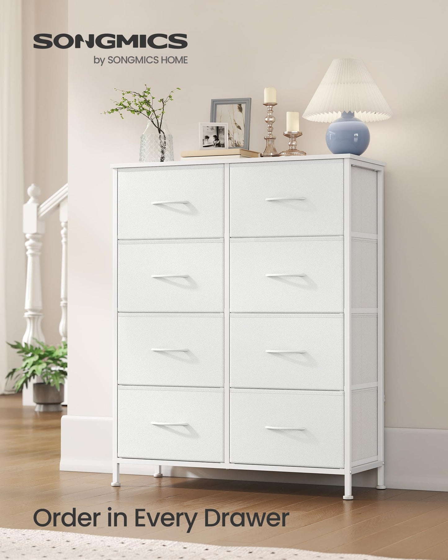 SONGMICS BELLAH Collection - Dresser for Bedroom, Chest of Drawers, Storage Organizer Unit, Closet, Entryway, Steel, 8 Drawers, Modern, Cloud White and Snow White ULGS124W01S