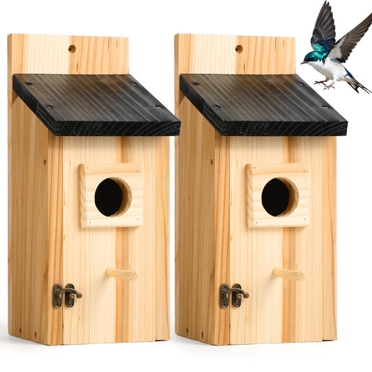 2 Pack Bird Houses for Outside – Cedar Outdoor Bird House with Stand, Quick & Easy Assembly, Ideal for Bluebird, Finch, Wren & Chickadee