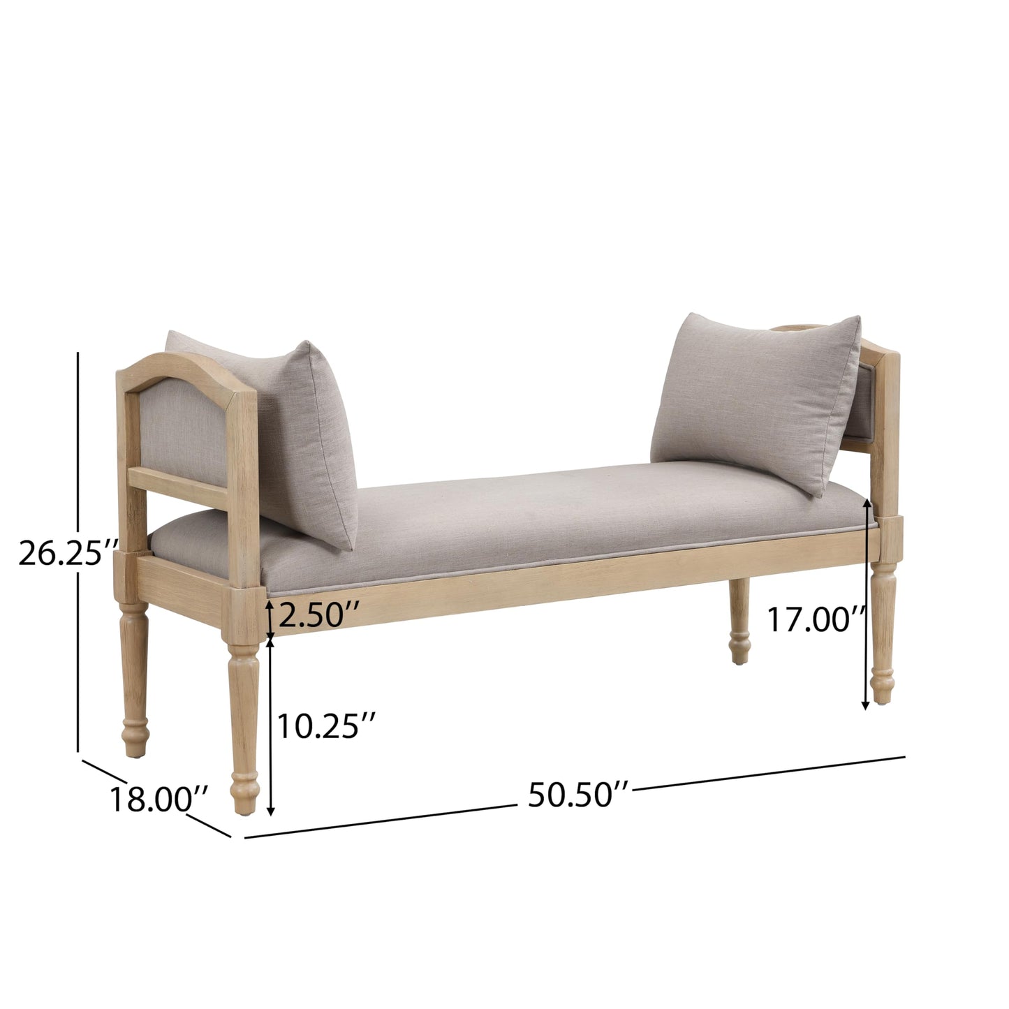 Christopher Knight Home Upholstered Bench with Turned Wood Legs and Side Cushions, Farmhouse Accent Bench, Solid Wood Frame Entryway End of Bed Bench, Greige Cushion and Finish