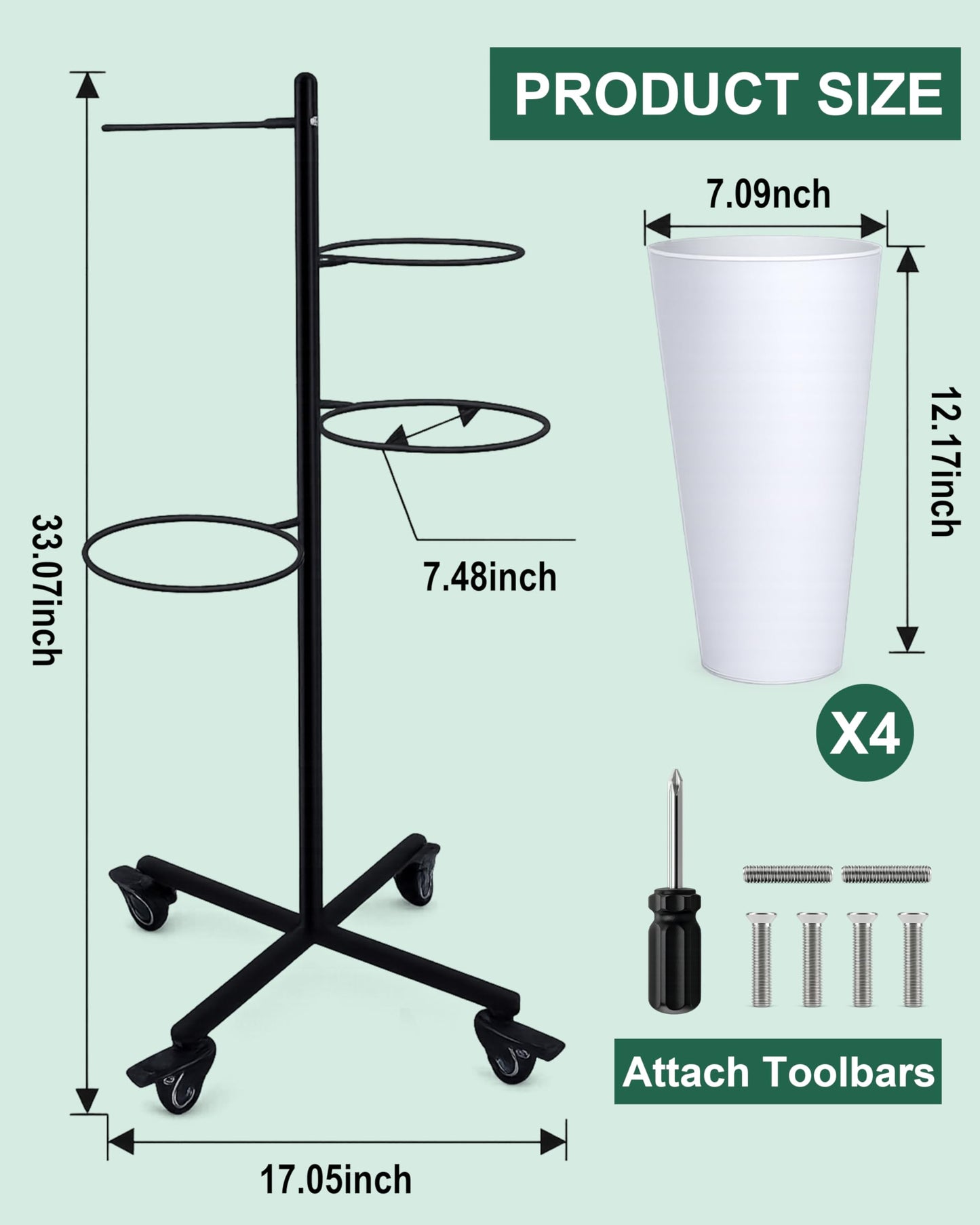 vensovo Flower Bucket Stand with 4 White Buckets, 33" Black Metal Flower Display Stand for Bloom Bar, Wedding Flower Display, Florist Shop, Event & Party Decor