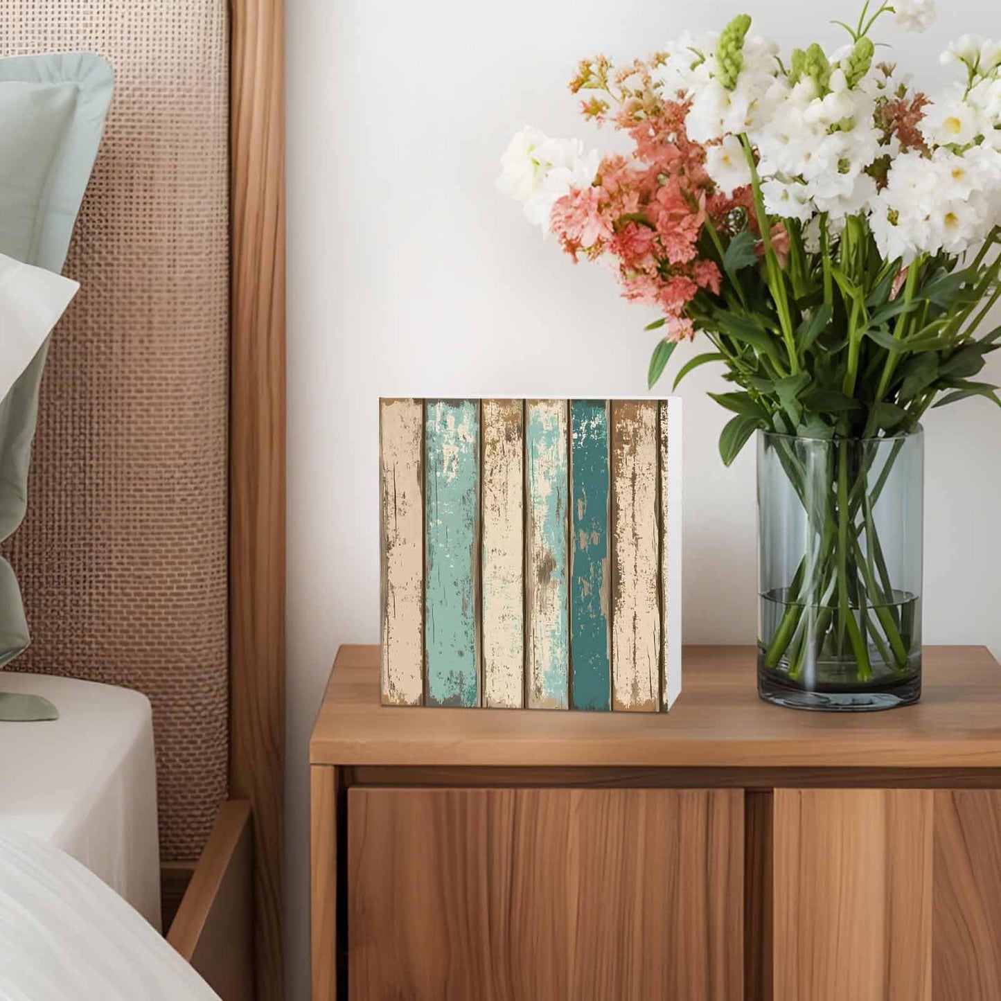 Wood Box Sign Desk Decor Farm Brown Wood Board Retro Square Boxes Sign, Farm Shabby Wood Grain Wooden Block Box Sign Decoration for Home Wall Tabletop Shelf Office Decor,6x6IN