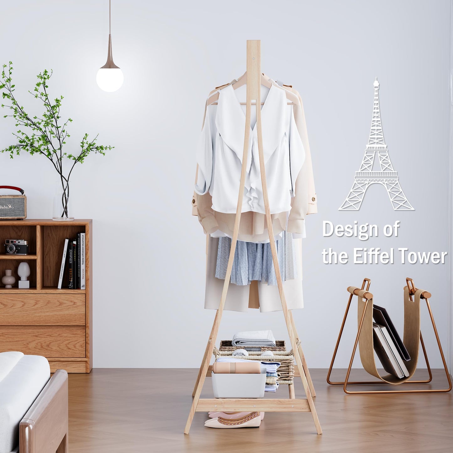 LEMODOR Wooden Retail Display Hanging Clothes Rack with Storage Shelf, 52" W x 57" H Freestanding Heavy Duty Clothing Drying Garment Rack for Hanging Clothes, Coat, Dress, Shirt, Hat