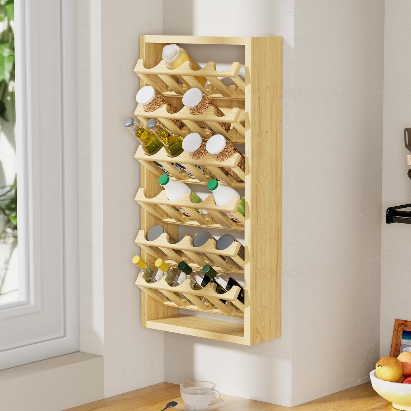 foriy 24 Can Spray Paint Holder – 6-Tier Wooden Aerosol Organizer Rack Wall Mounted Spray Can Organizer for Lubricant, Oil, Garage, Workshop, Craft Room, Space Saving Storage (14.2" L x 5" W x 30" H)