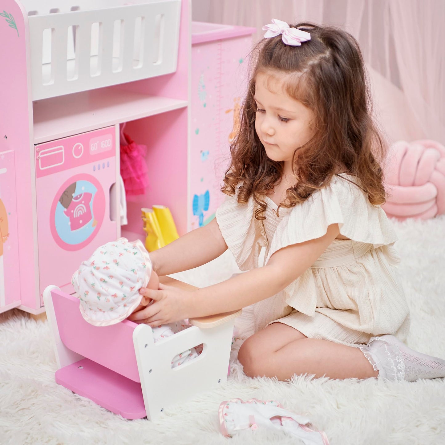 Olivia's Little World Amanda 6-in-1 Wooden Doll Nursery Station, Pink/Multi