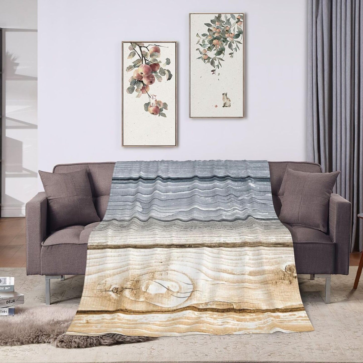 Planks Grunge Vintage Wooden Board (7) Reversible Flannel Throw Blanket - Ultra Soft Lightweight Blanket for Bed, Couch, Travel 40"X30"