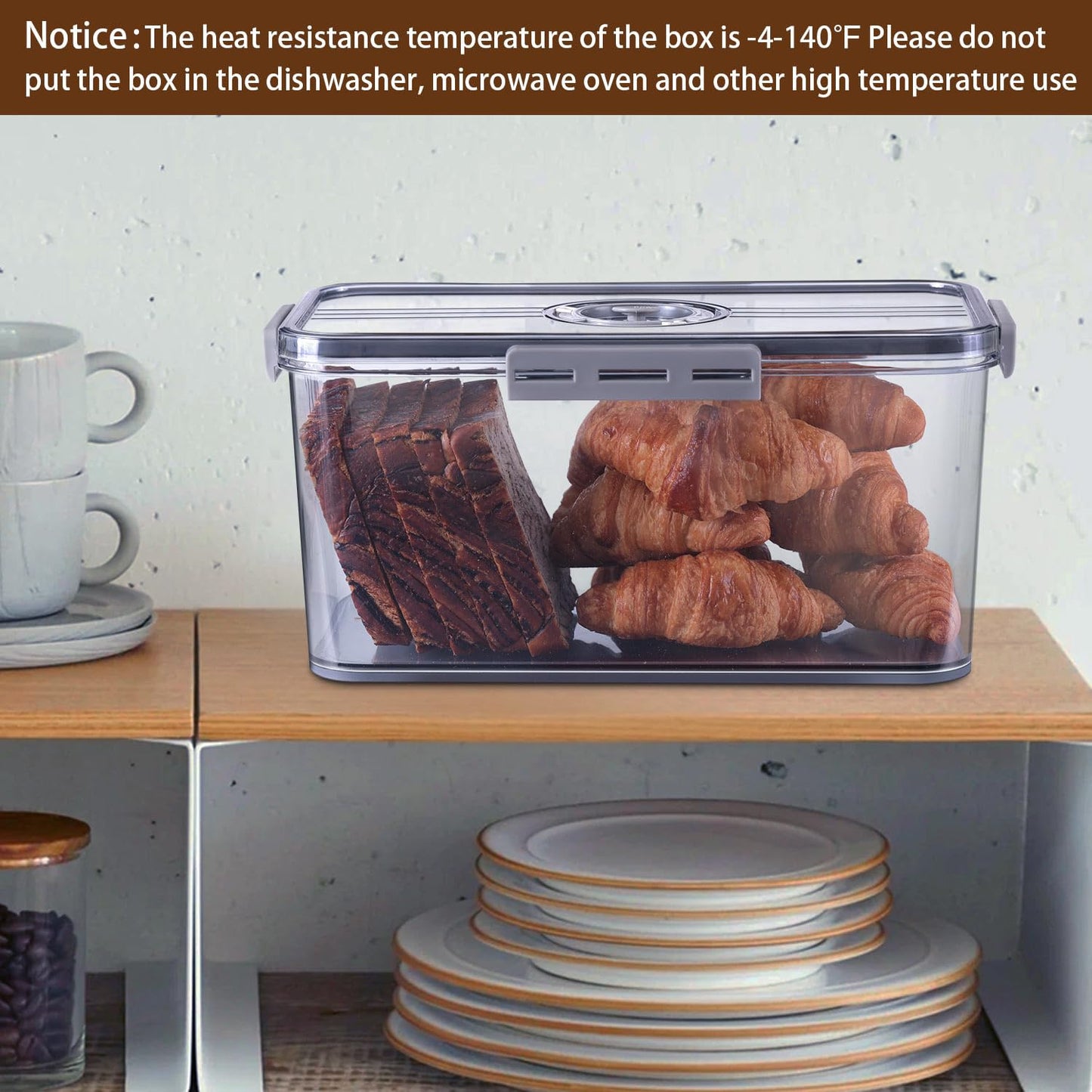 Gifhomfix Bread Box Bread Boxes for Kitchen Counter Airtight, Time Recording Bread Storage Container with Lid, Bread Keeper for Homemade Bread, Toast, Bagel, Donut and Cookies, LARGE Grey
