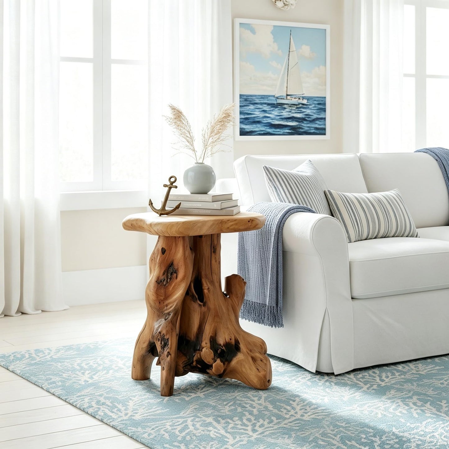 WELLAND Natural Tree Stump Stool, 19'' Tall Side Table, Live Edge End Table, Natural Edge Accent Table, Plant Stand for Living Room, Bedroom