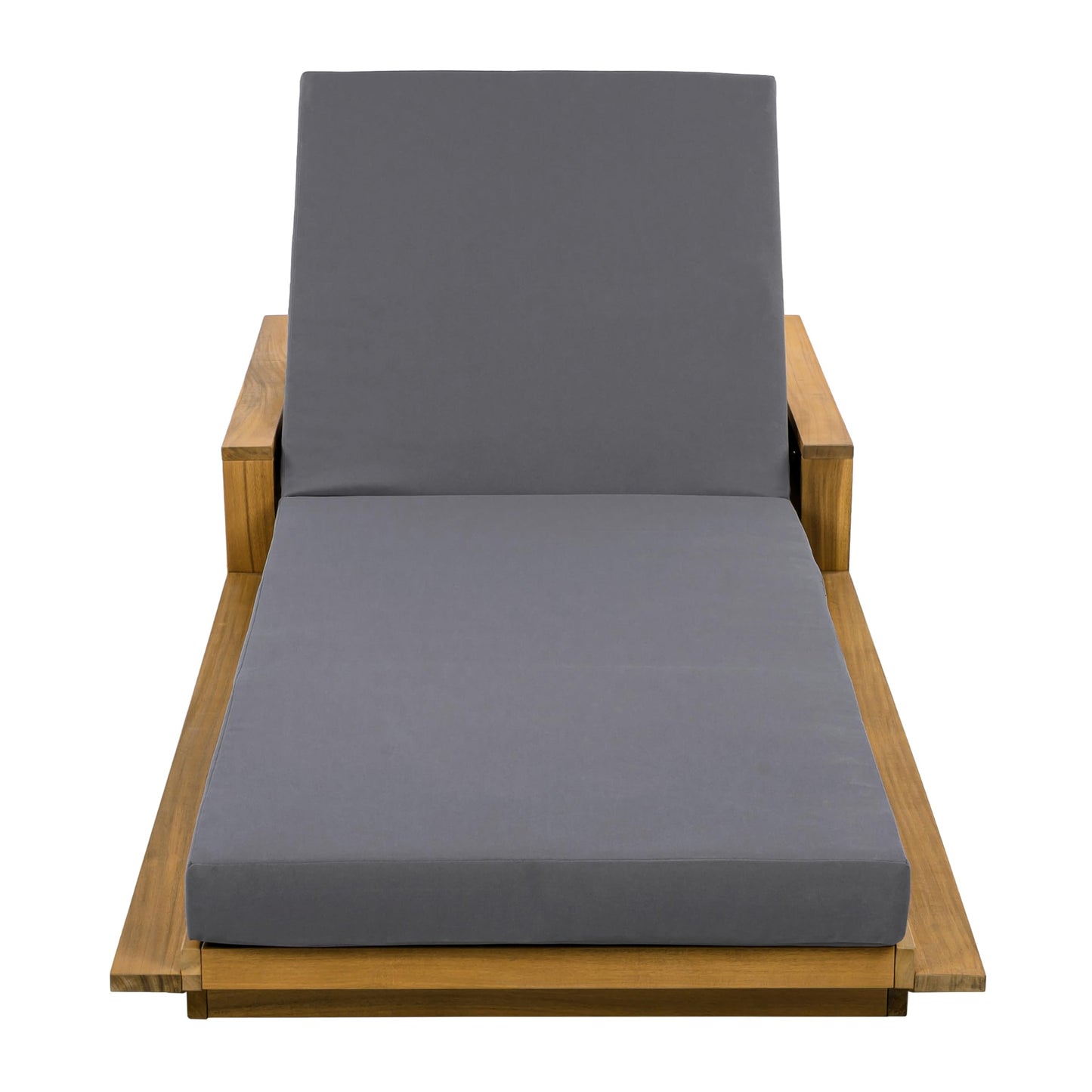Christopher Knight Home Arly Acacia Wood Chaise Lounge Chair Outdoor with 2-Fold Cushion, Adjustable Backrest Sun Lounger Recliner, Wooden Patio Sun Bathing Lounge Chair, Teak+Dark Gray