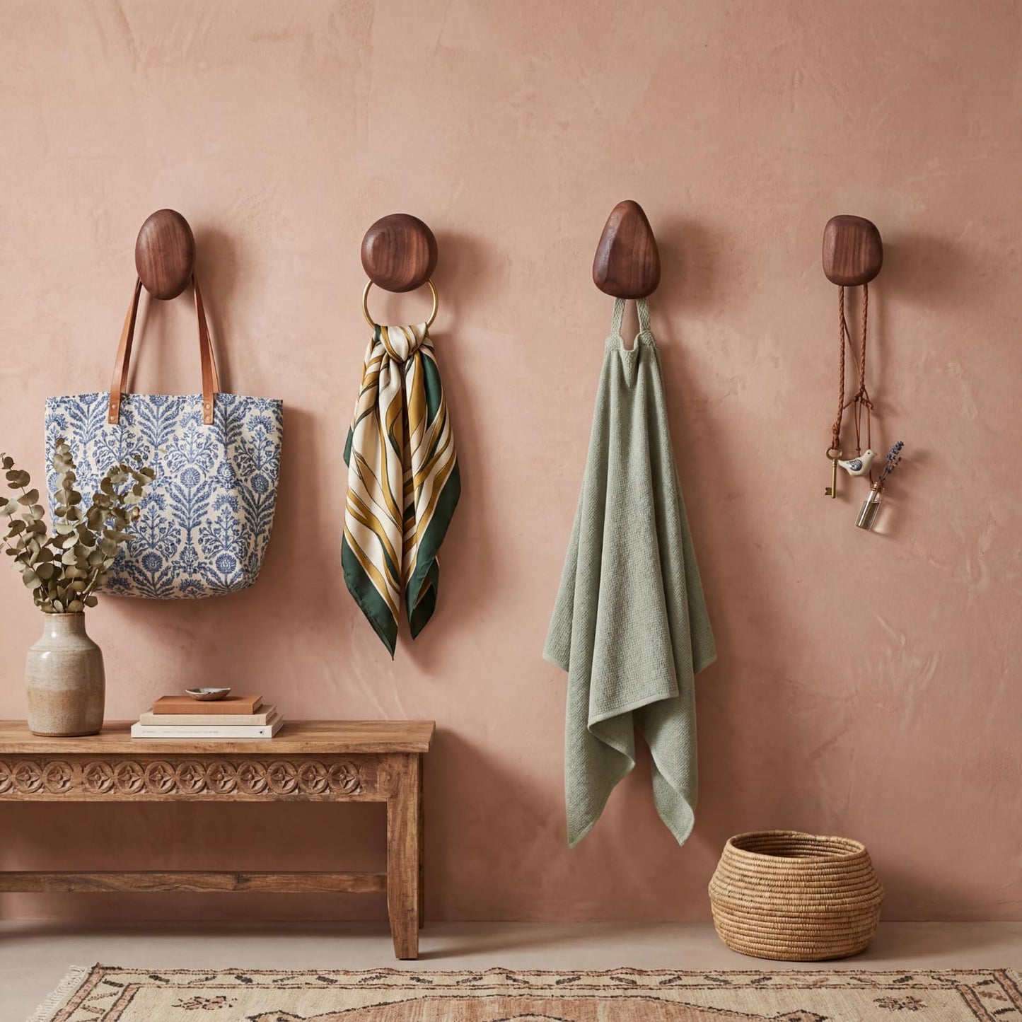 Novabright 8 Pcs Walnut Wood Wall Mounted Coat Hooks Wooden Wall Hooks Wooden Cabinet Knobs Wood Cabinet Knobs Coat Racks for Hanging Towels Clothing Scarf Bag Hat Bedroom Home Office