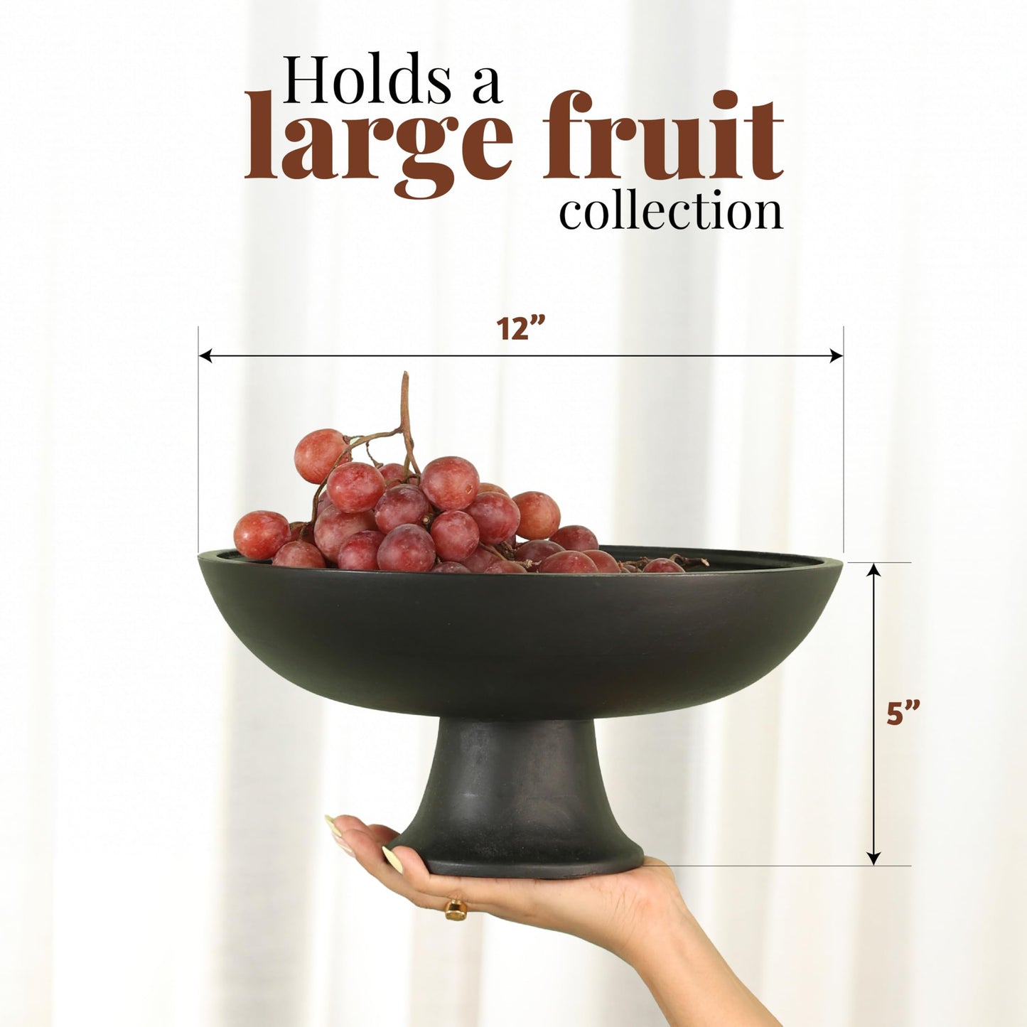 Folkulture Wooden Fruit Bowl for Kitchen Counter | 12" Large Premium Eco Friendly Banana Fruit Basket for Kitchen | Black Fruit Bowl, Decorative Bowl for Table Decor, Centerpiece for Dining Table