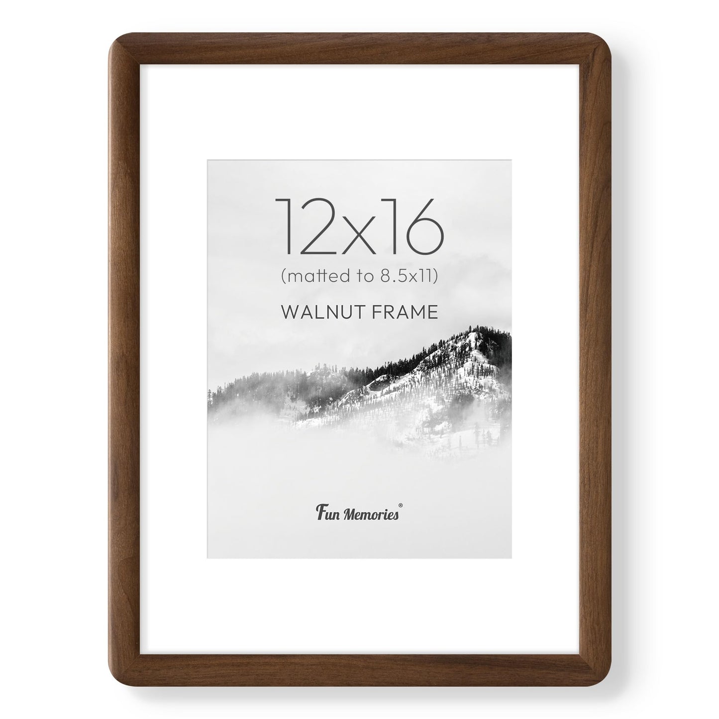 12x16 Picture Frame, USA-Sourced Walnut Wood Photo Frame with HD Tempered Glass, Handcrafted Rustic Farmhouse Wooden Frame for Wall & Tabletop Display, Matted to 8.5x11