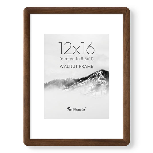 12x16 Picture Frame, USA-Sourced Walnut Wood Photo Frame with HD Tempered Glass, Handcrafted Rustic Farmhouse Wooden Frame for Wall & Tabletop Display, Matted to 8.5x11