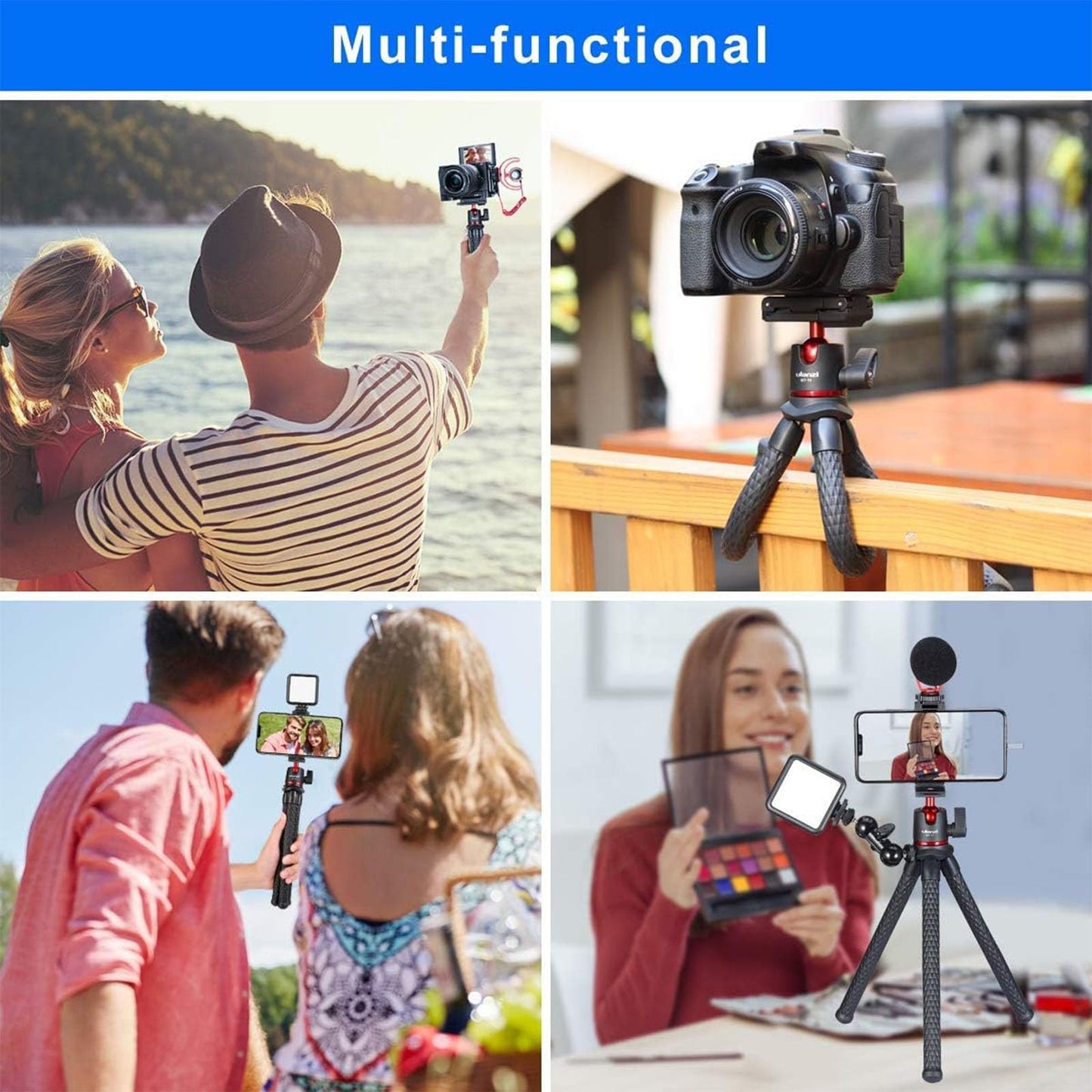 ULANZI Camera Tripod, Mini Flexible Stand w Hidden Phone Holder w Cold Shoe Mount, 1/4'' Screw f Magic Arm, Universal f iPhone 17 16 15 14 Pro Max XS Max Canon Nikon Sony DJ Pocket 4/3 Cameras