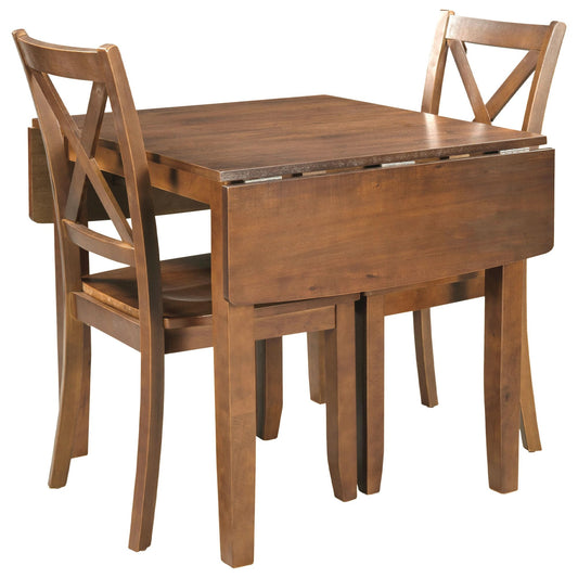 LUMISOL Farmhouse 3-Piece Drop Leaf Dining Table Set with 2 X-Back Chairs, Space-Saving Wood Table and 2 Chairs, Extendable Kitchen Table Set, Walnut