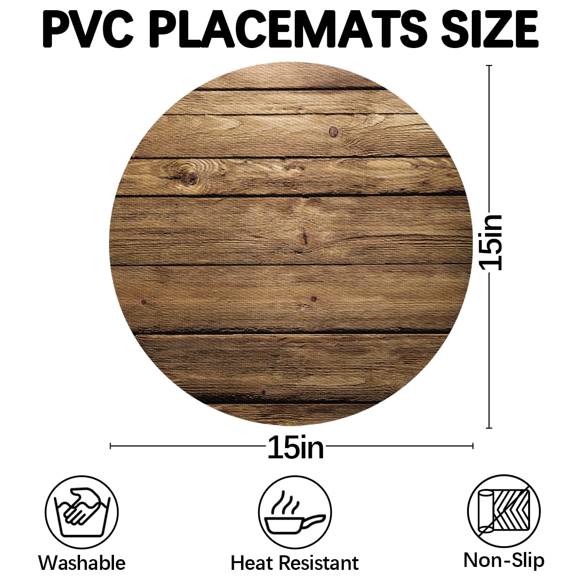 Khaki Wooden Texture Placemats for Round Tables Set of 5, Wedge Shaped Place Mat with Round Centerpiece Mat Washable Heat Resistant Non-Slip Dining Table Mats for Home Kitchen Christmas Decoration