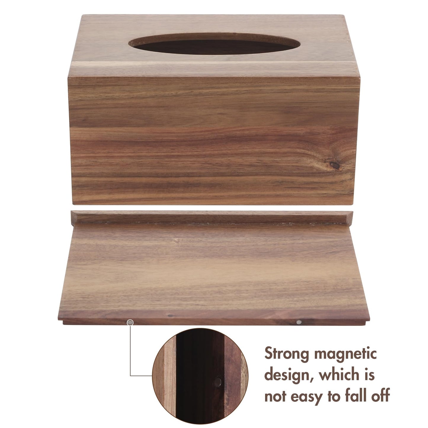 Reviaras Wooden Tissue Box Cover, Tissue Box Holder with Slide-Out Bottom, (Acacia) (Acacia-Rectangle)