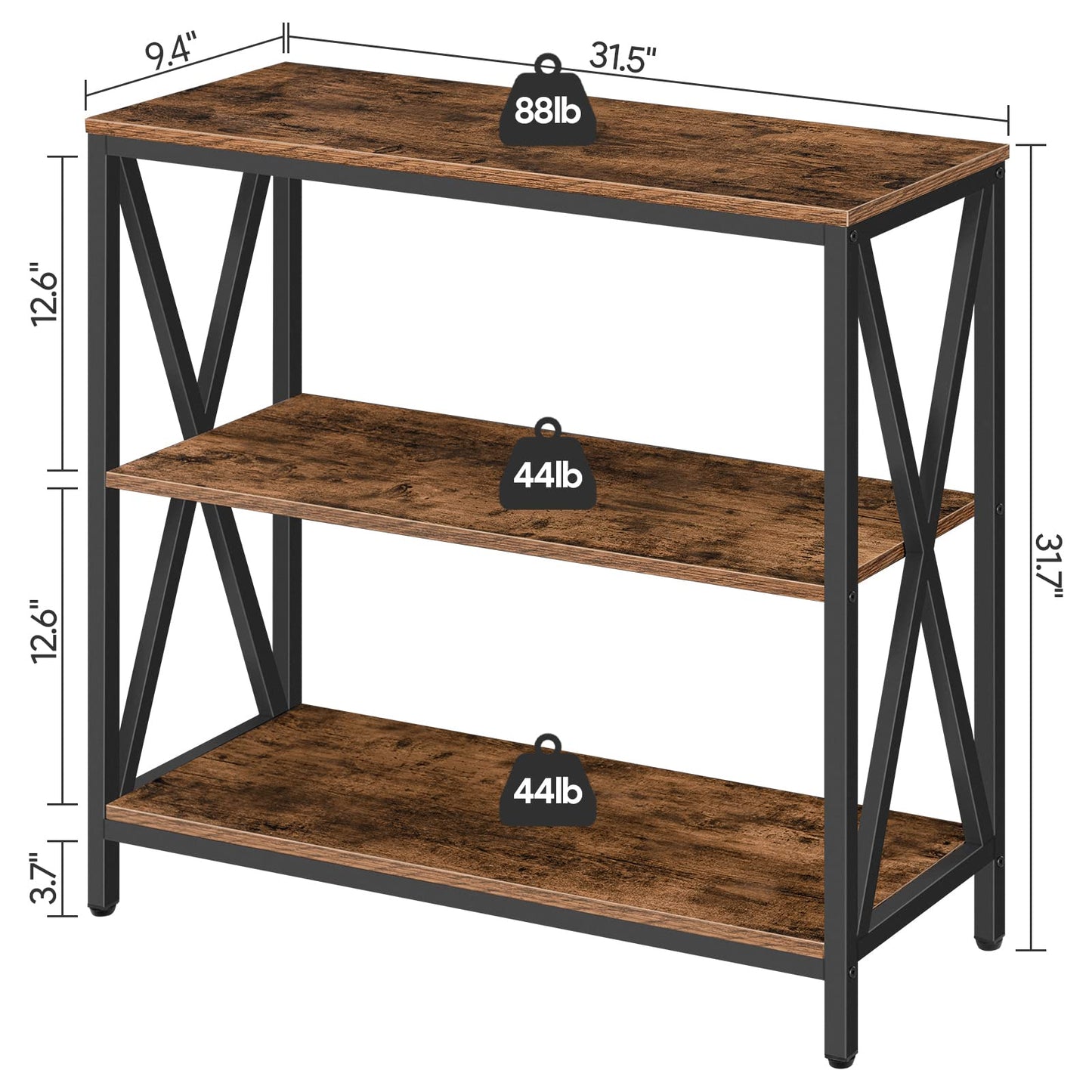 MAHANCRIS 31.5" Sofa Table, Industrial Console Table, 3-Tier Entryway Table, Narrow Sofa Table with Storage Shelves, Foyer Table, Hallway Table for entryway, Living Room, Rustic Brown CTHR8001Z