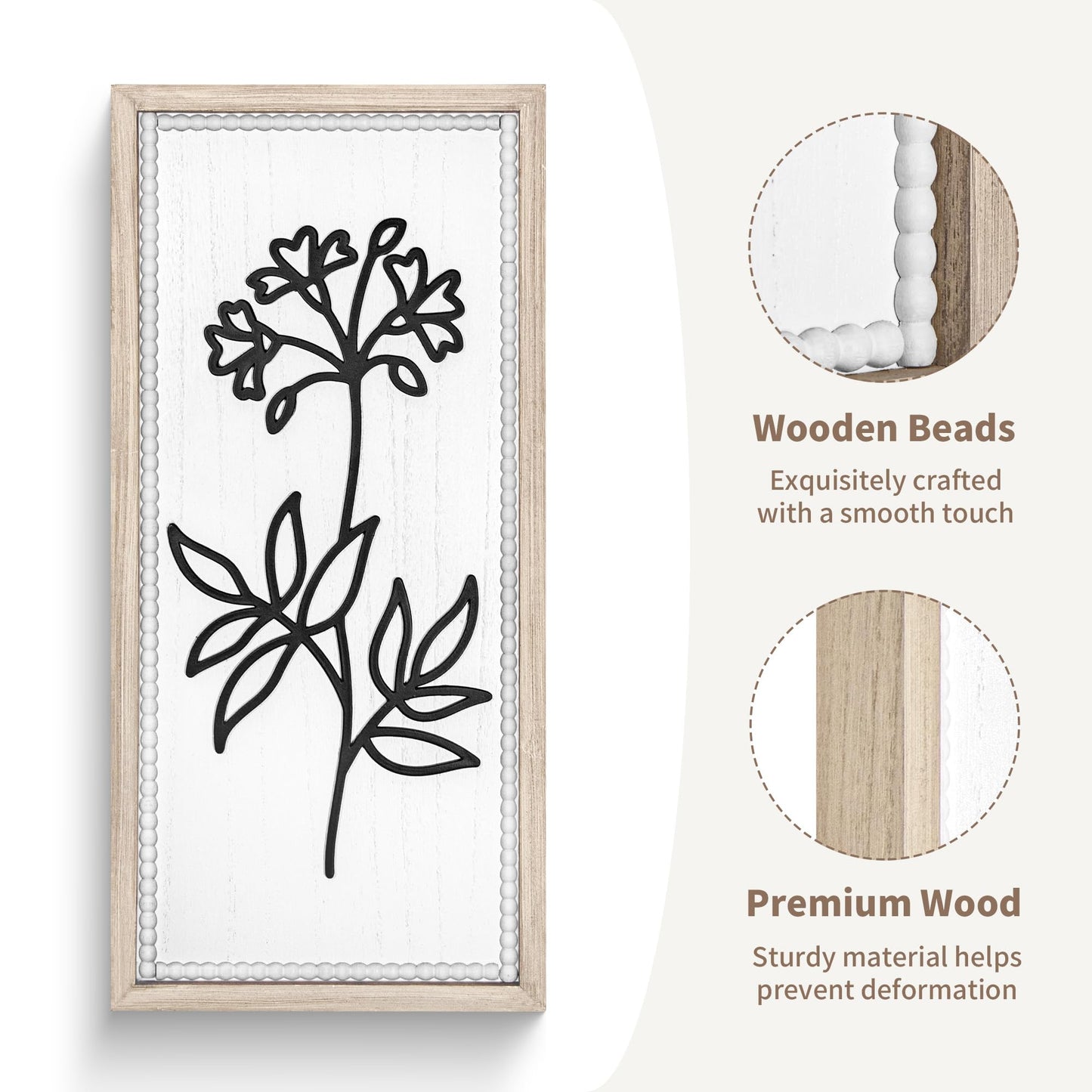 Parlor Boudoir White Floral Bathroom Wall Decor Set of 4, 3D Wooden Floral Wall Art, Neutral Boho Farmhouse Gallery Decor for Bedroom, Hallway