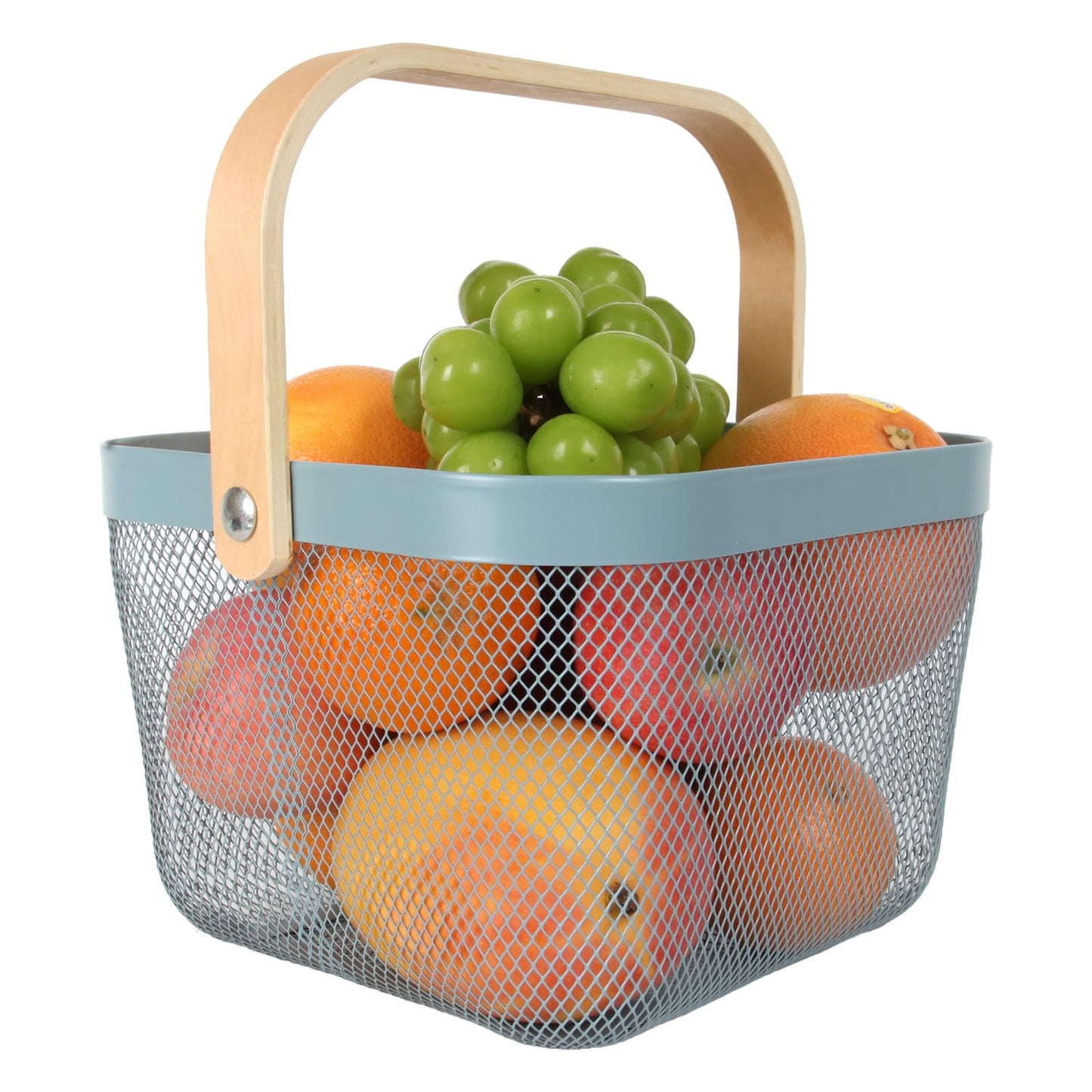 Mesh Steel Garden Harvest Basket with Wood Handle,Hanging Kitchen Baskets Outdoor Basket,Harvest Basket for Garden Vegetables,For Shopping Kitchen Bathroom Home(Blue)