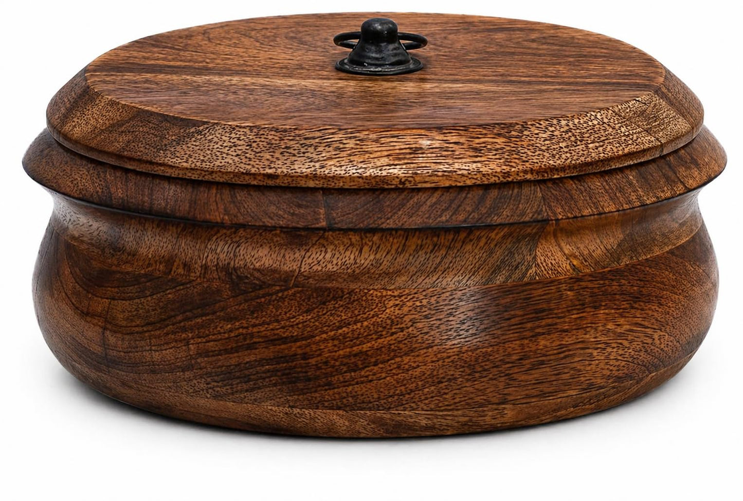 Handcrafted Wooden Mexican Tortilla Warmer Basket Indian Chapati Roti Bread Holder Box Pancake Keeper Serveware Hot Pot Casserole Dish With Lid Home Kitchen Dining Decor, Natural Brown, 9 x 4 Inches
