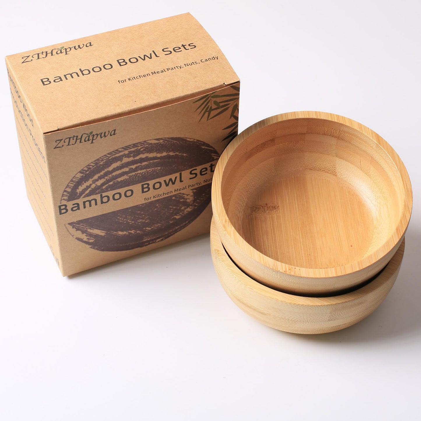 ZTHapwa Soup Bowls Set of 2 for Dessert/Cereal/Pasta/Fruit | Natural Bamboo Serving Bowls for Nuts/Candy/Snacks/Pistachio | Charcuterie Accessories for Dipping/Condiments/Sauce | 15.21 oz Capacity