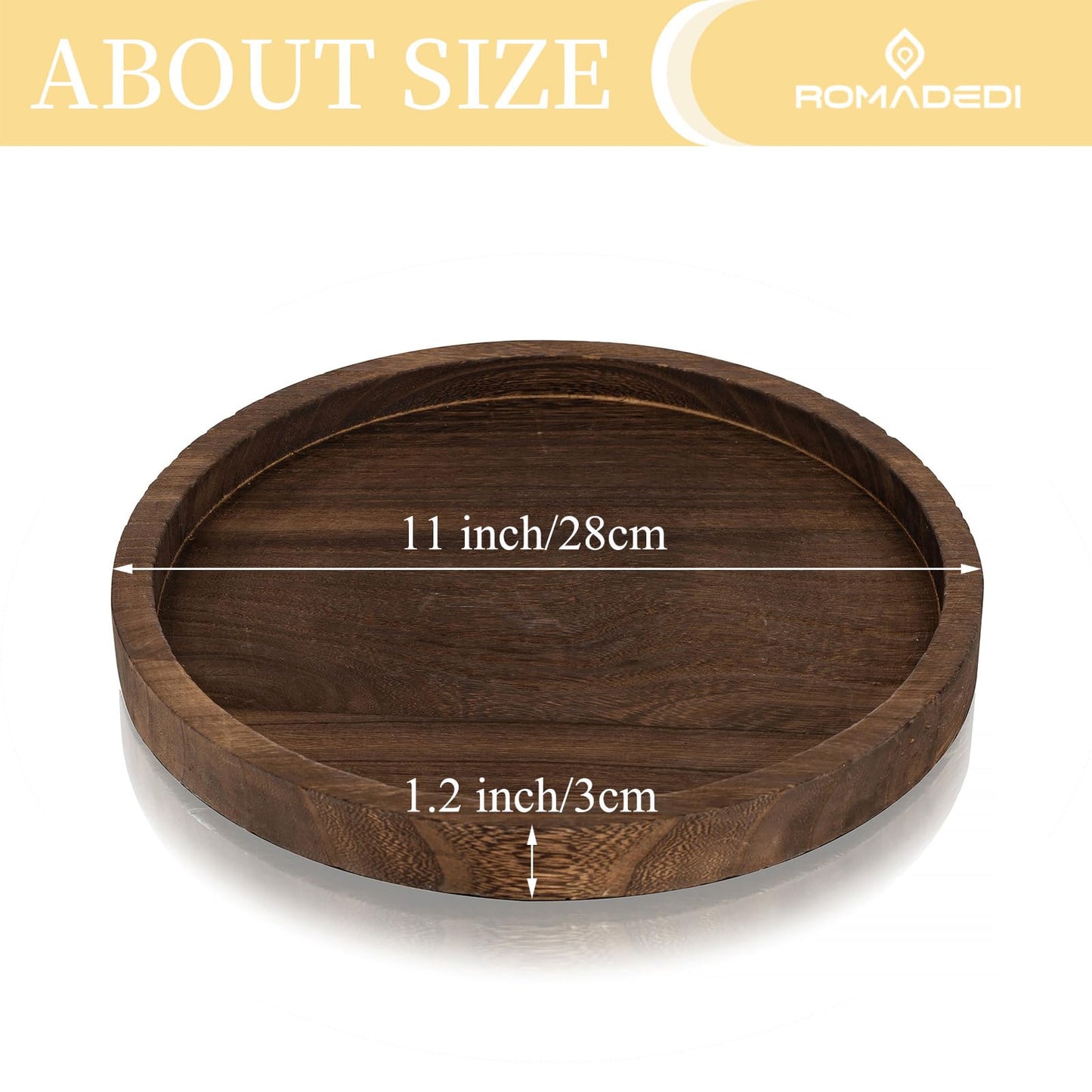 Wooden Decorative Tray Candle Holder: Romadedi Round Wood Tray Home Decor, Small Rustic Trays for Coffee Table, Ottoman, Table Centerpieces for Dining Room, Living Room, Farmhouse Kitchen