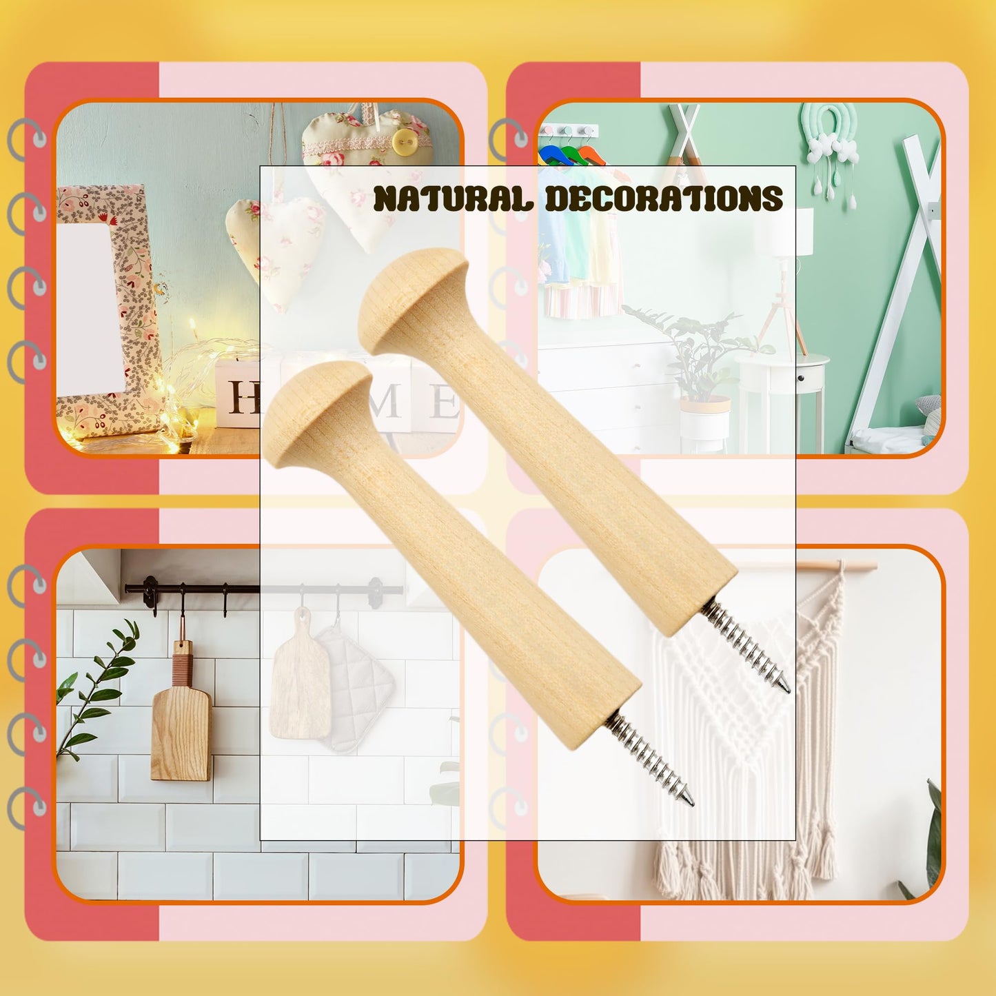 Kugliwa 36 Pcs Wooden Shaker Peg Unfinished Wood Shaker Racks DIY Wood Wall Hooks with Screws for Hanging Clothes Hats, 3.62 Inches