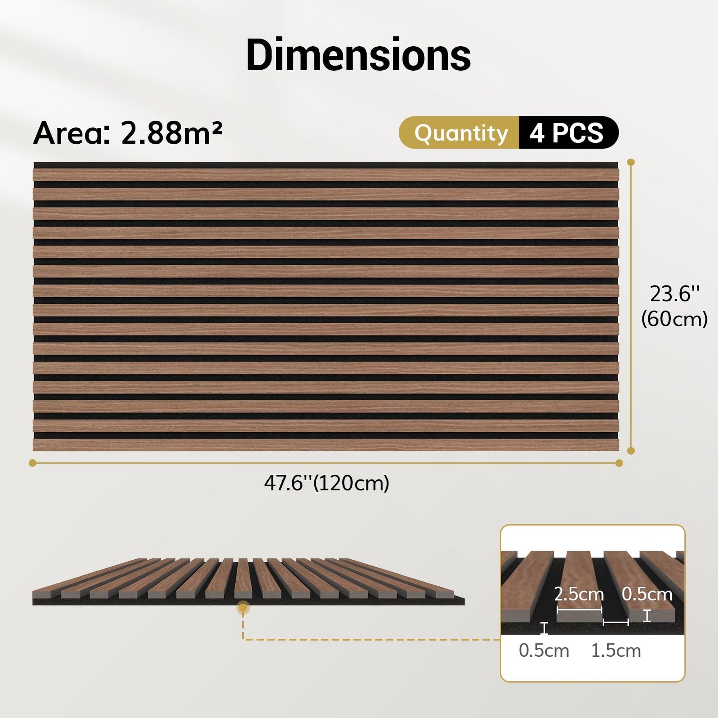 TONOR Wood Slatwall Panels, 4 Pack 47.2" x 23.6"/ 120 x60cm(31ft²) Acoustic Wall Panels, Wood Slat Acoustic Panels for Noise Cancelling and Home Decor, Living Room, Bedroom, Office, Walnut
