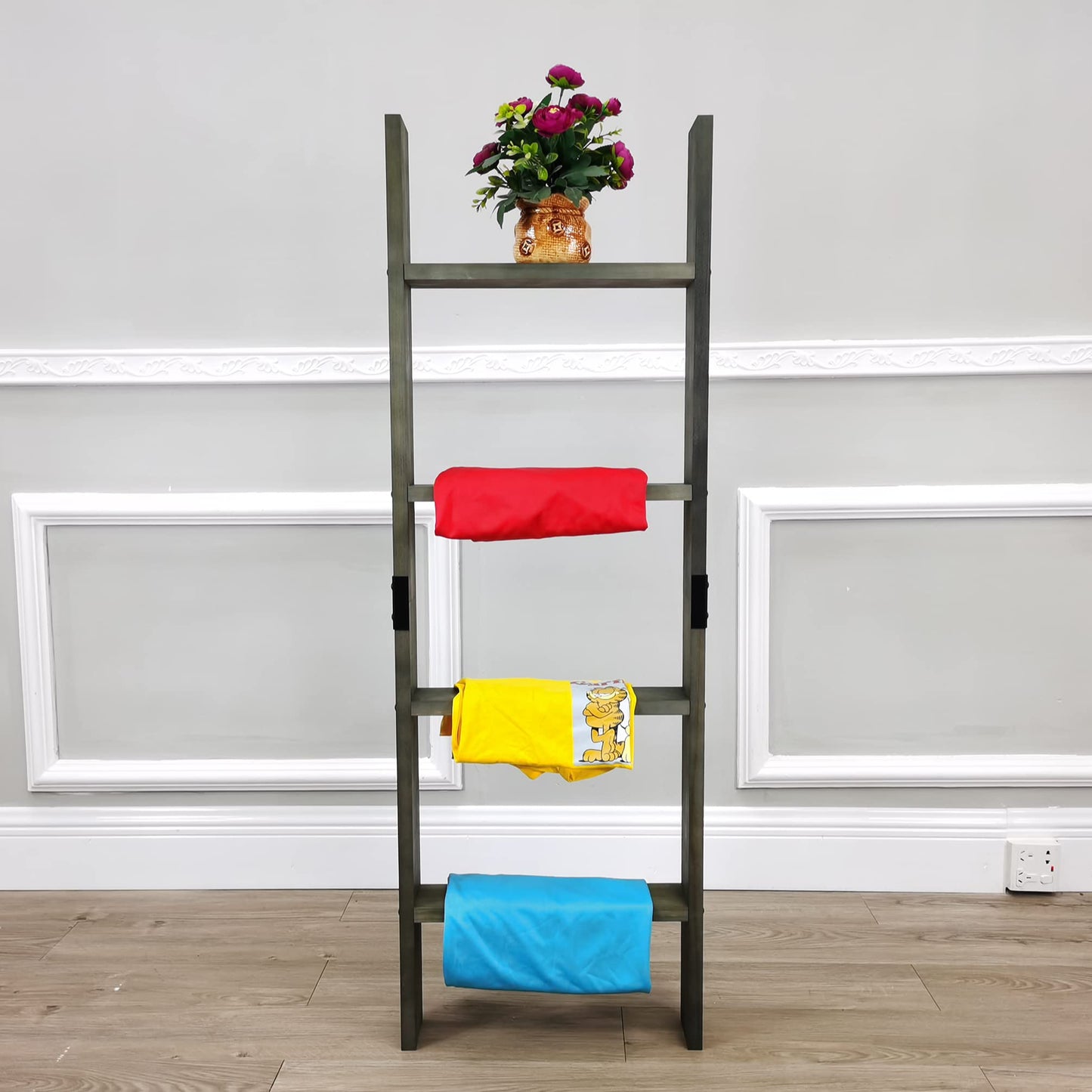 FixtureDisplays 4-Foot Rustic Farmhouse Blanket Ladder, Wall-Leaning Decorative Wood Ladder Rack