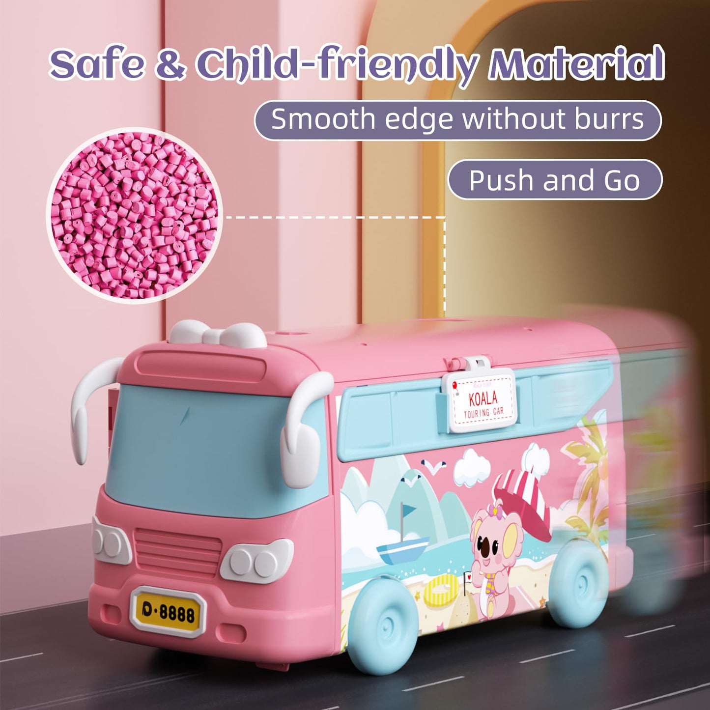MITCIEN Dollhouse Playset, DIY Pretend Portable Caravan Camper Bus Toy Kit with Little Critters Bunny Dolls Mini Cottage House Set Camping Family Toys for Toddler 3 4 5 6 Year Old Girl