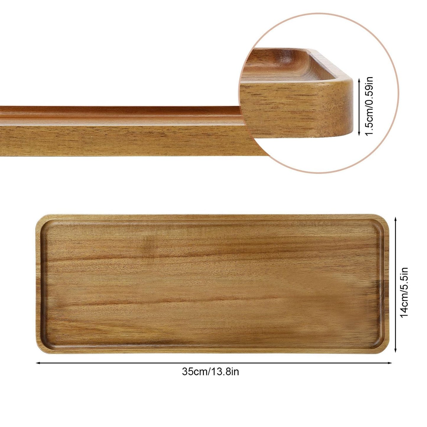 6Pcs Acacia Wooden Serving Tray - Wooden Charcuterie Board - Rectangle Wood Platter for Serving Food, Fruit & Cheese Board Wood Dessert Trays (6, 14"x5.5"x0.6")